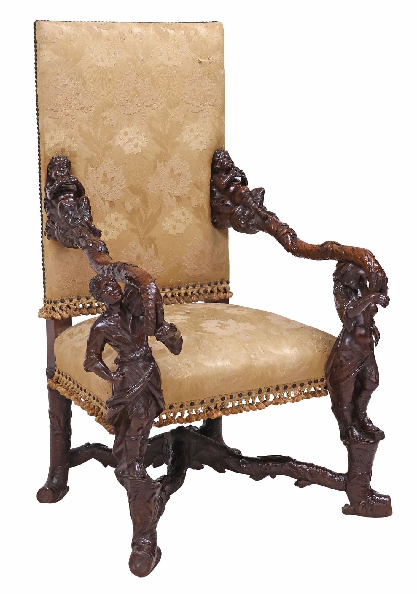 EXTRAORDINARY MANNER OF ANDREA BRUSTOLON CARVED WALNUT FIGURAL ARMCHAIR (1 of 8)