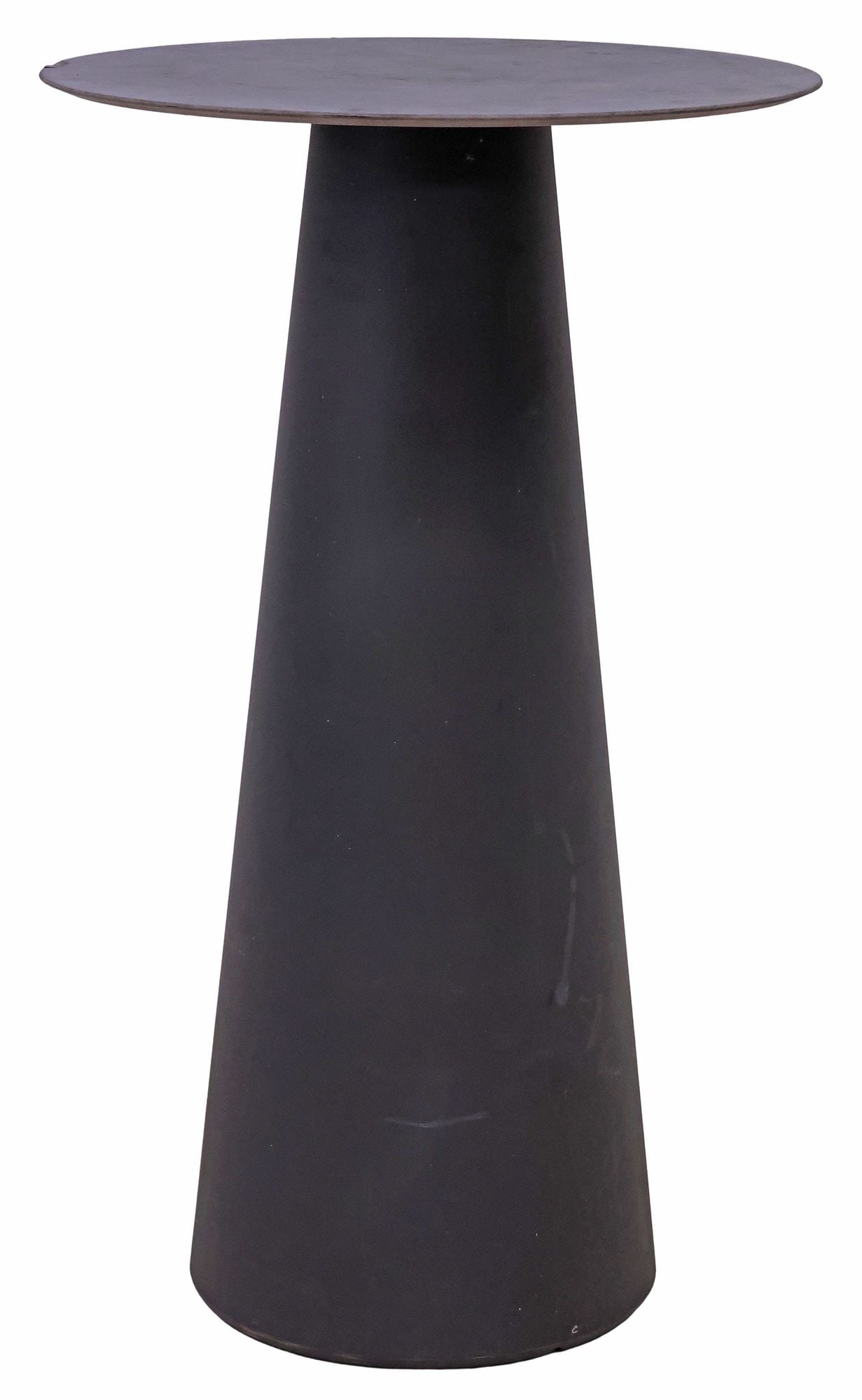ITALIAN FORM US WITH LOVE STUDIO FOR PLUST 'FURA' PATIO PEDESTAL TABLE: Contemporary Italian polyethylene "Fura" outdoor pedestal table, designed by Form Us With Love Design Studio for Plust, Venetia, 21st c., circular laminate tabletop in a faux stone finish, o