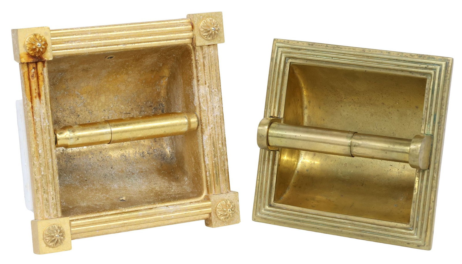 (2) DESIGNER SHERLE WAGNER (ATTRIB.) & PE GUERIN GILT METAL RECESSED TOILET PAPER HOLDERS (1 of 6)