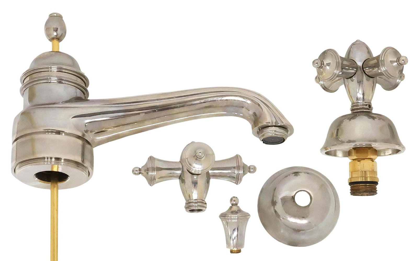 (LOT) DESIGNER SHERLE WAGNER POLISHED NICKEL BATHROOM LEVER FAUCET SET (1 of 5)