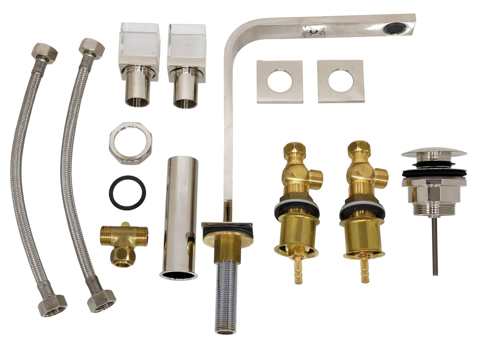 (LOT) OLIVIER GOSSART FOR THG PARIS 'SOHO' CHROME & CRYSTAL FAUCET SET: (lot) Designer polished chrome and crystal "Soho" faucet set, designed by Olivier Gossart (French, b.1965) for THG Paris, 21st c., model G7K, accompanied by various plumbing elements