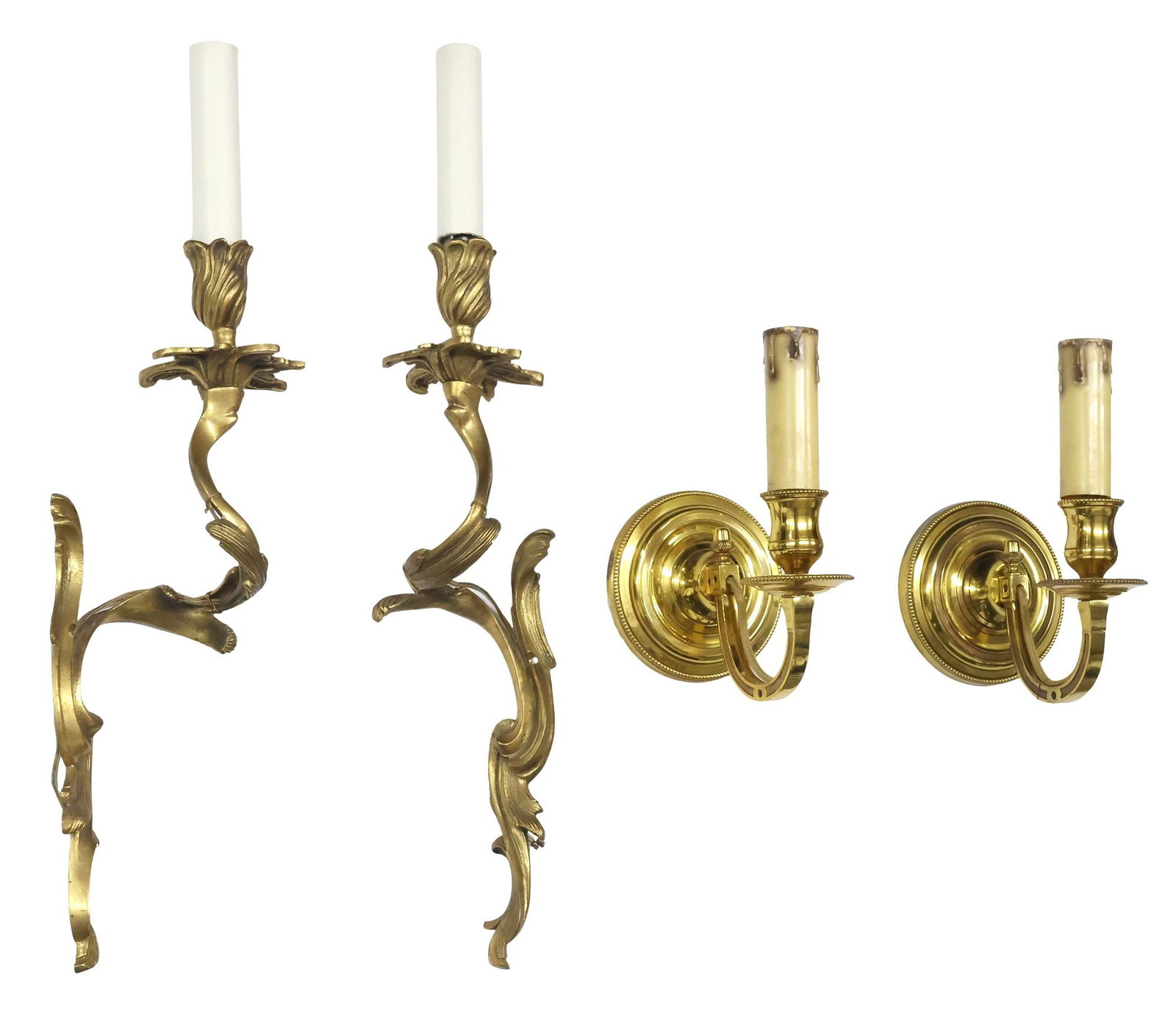 (4) P.E. GUERIN (ATTRIB.) LOUIS XV & NEOCLASSICAL STYLE GILT-BRASS 1-LT WALL SCONCES (1 of 5)