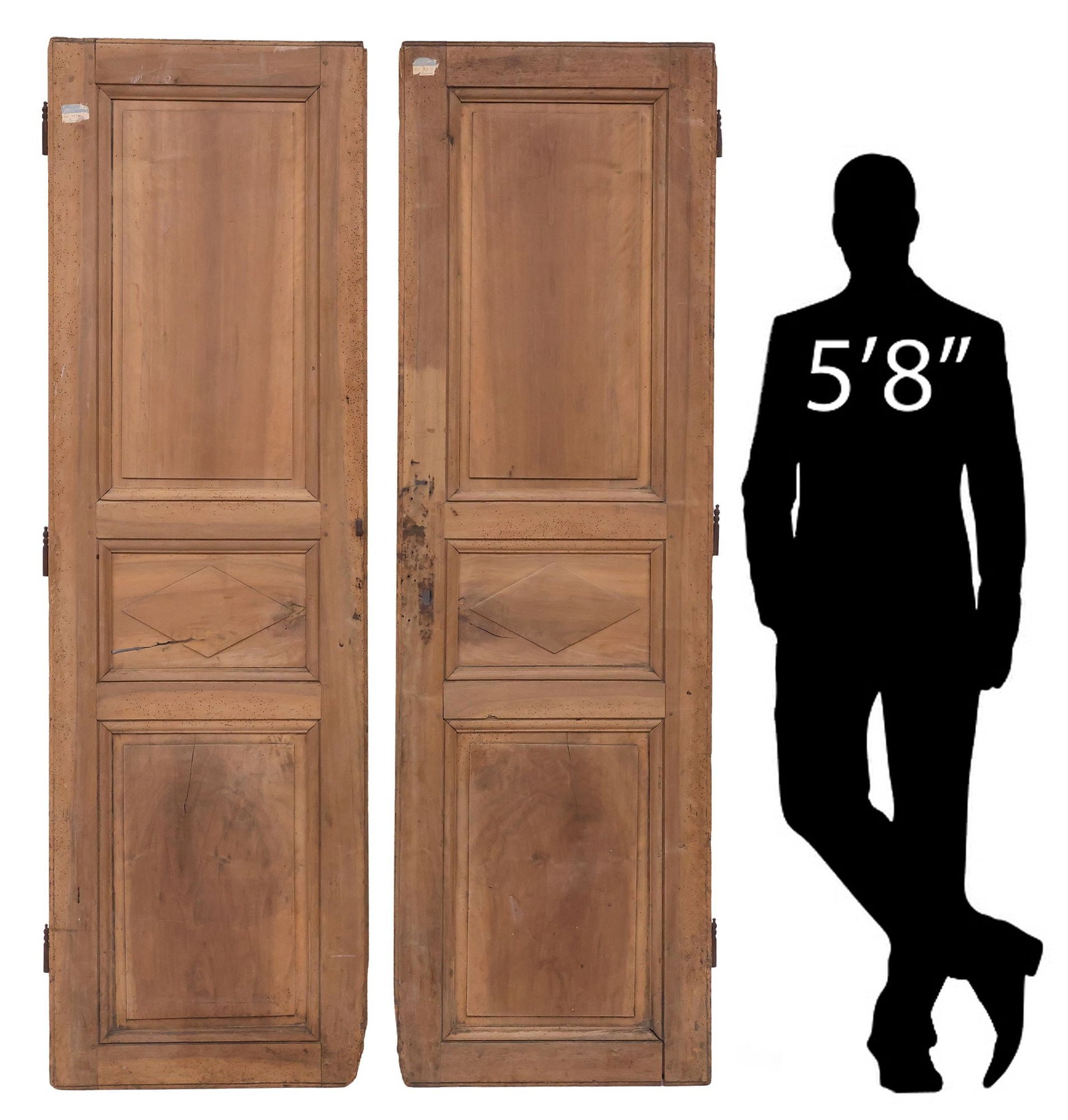 (2) CONTINENTAL PANELED WALNUT ARCHITECTURAL DOORS, 77"H: (pair) Continental architectural walnut doors, 19th c., each of paneled rectangular form, scattered evidence of old woodworm, approx 77"h, 23.5"w **Provenance: Treasures from the vaults of a Dallas de