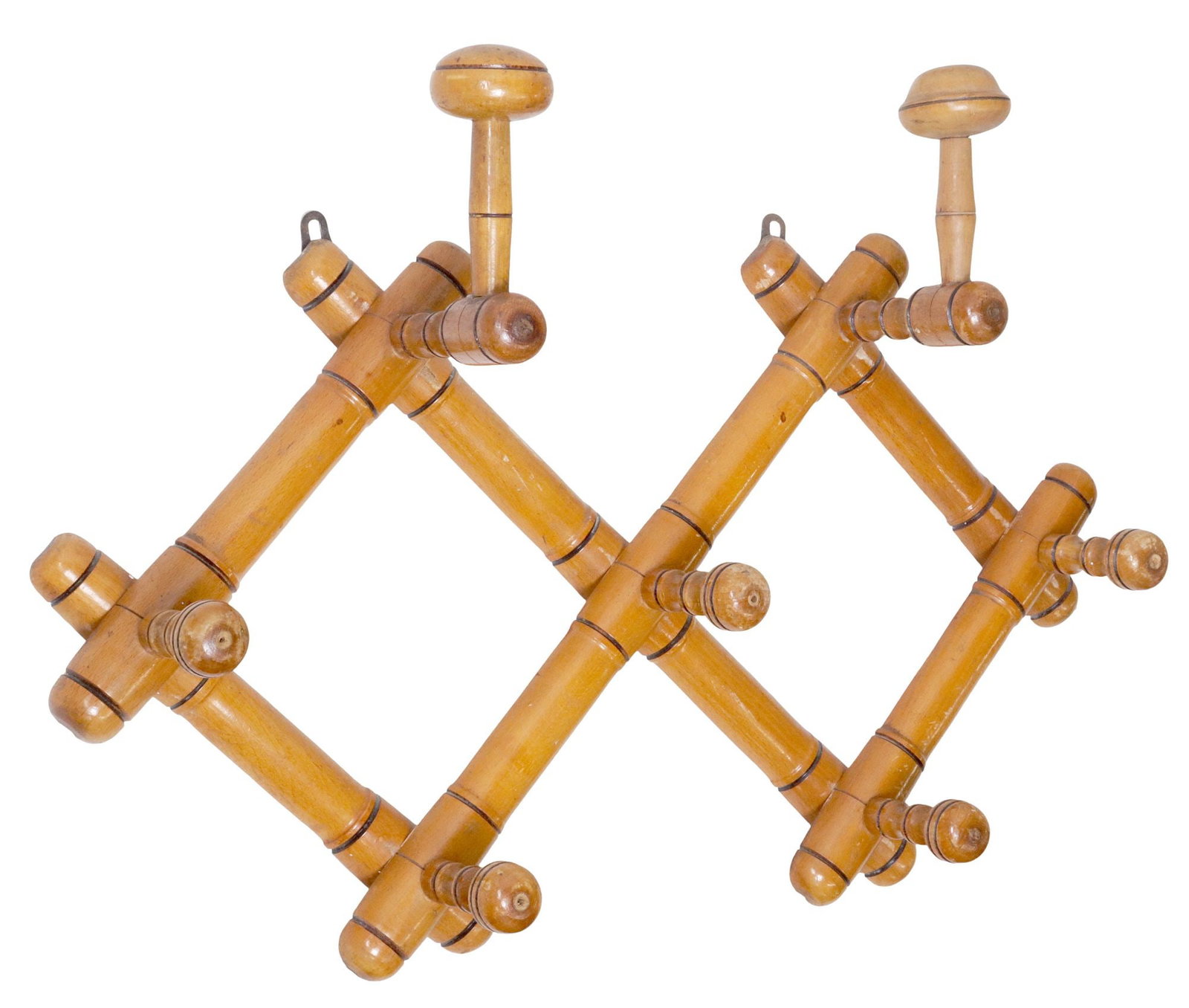 FRENCH FAUX BAMBOO TURNED WOOD WALL-MOUNTED HAT / COAT RACK (1 of 3)