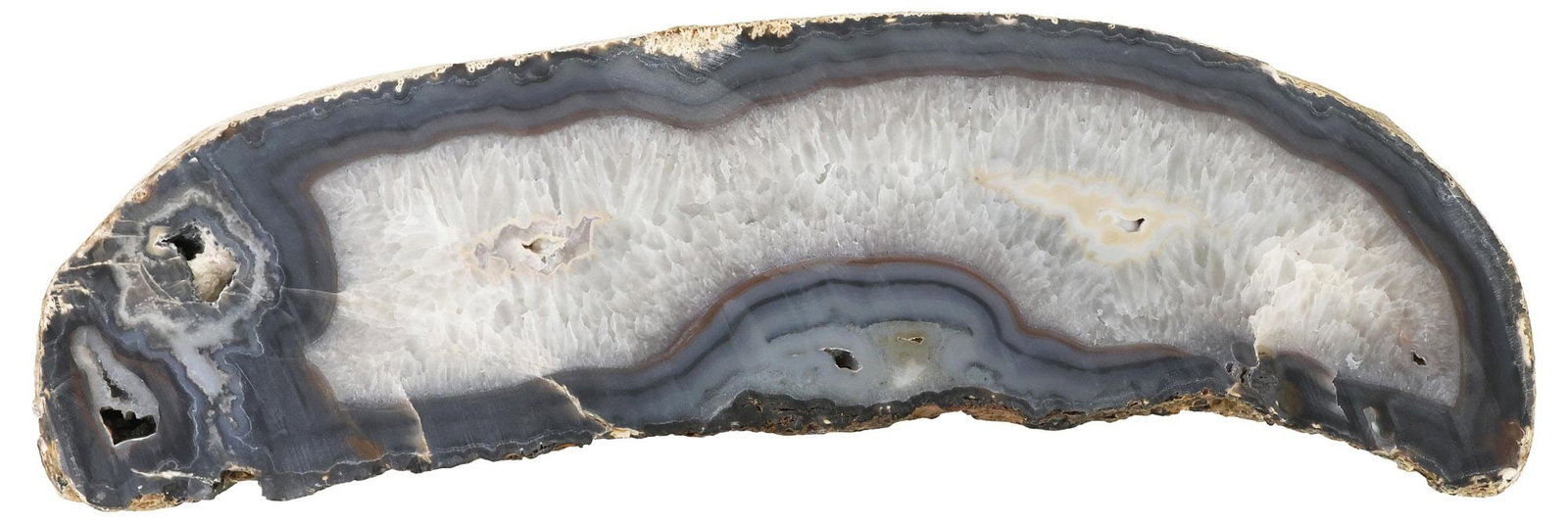 LARGE GEOLOGICAL ELONGATED AGATE SLICE SPECIMEN, 24"L: Large geological agate slab specimen, of elongated form, approx 24"l, 7"w, 1.5"d, 17.5lbs **Provenance: Treasures from the vaults of a Dallas designer**