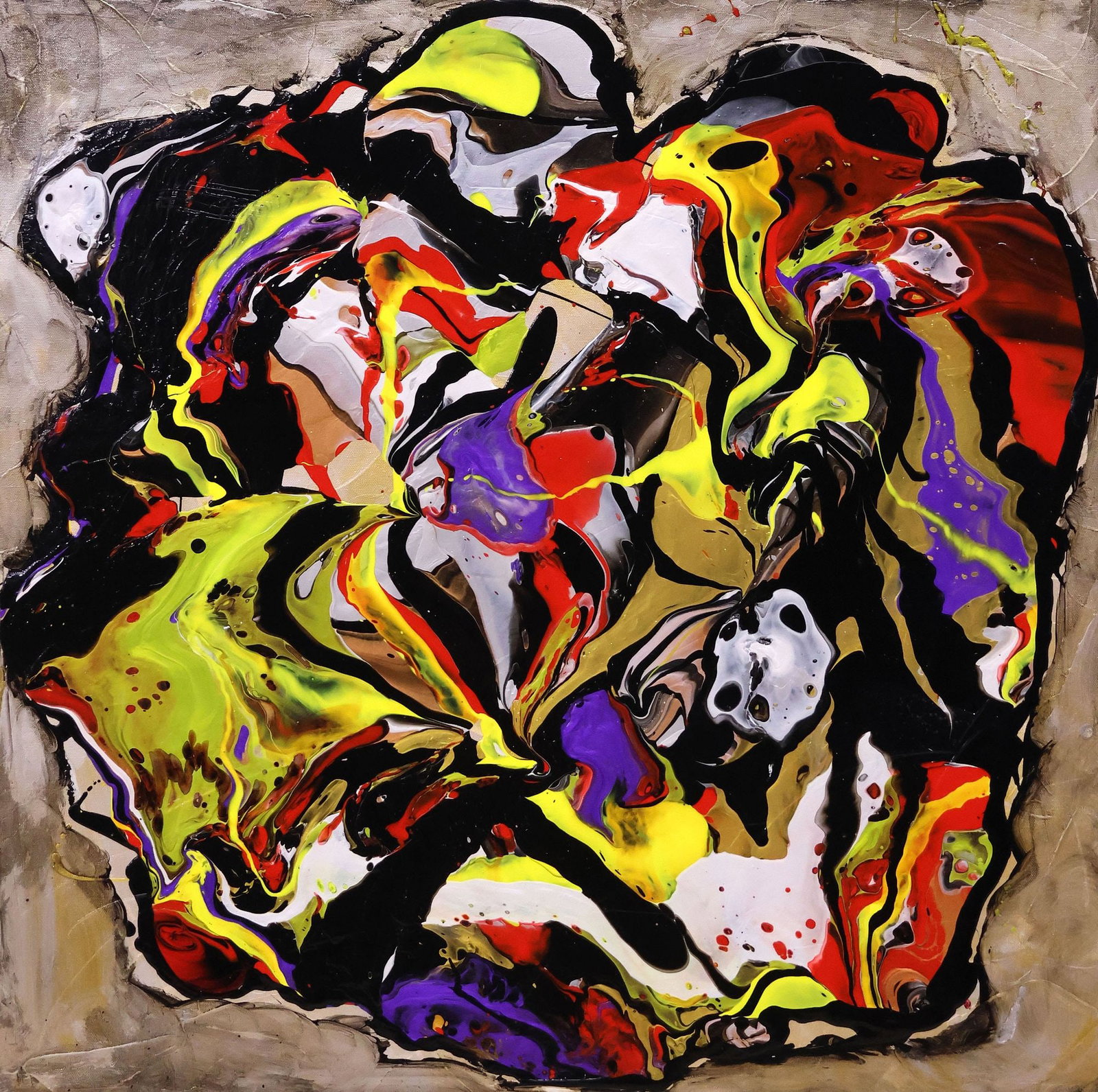 PETRONELLA GREER (B.1945) ACRYLIC PAINTING, 'MIDNIGHT BLOOMFIRE': Gallery-wrapped acrylic on canvas painting, "Midnight Bloomfire," signed verso Petronella Greer (Texas, b.1945), titled on back stretcher, accompanied by certificate of authenticity issued by the arti