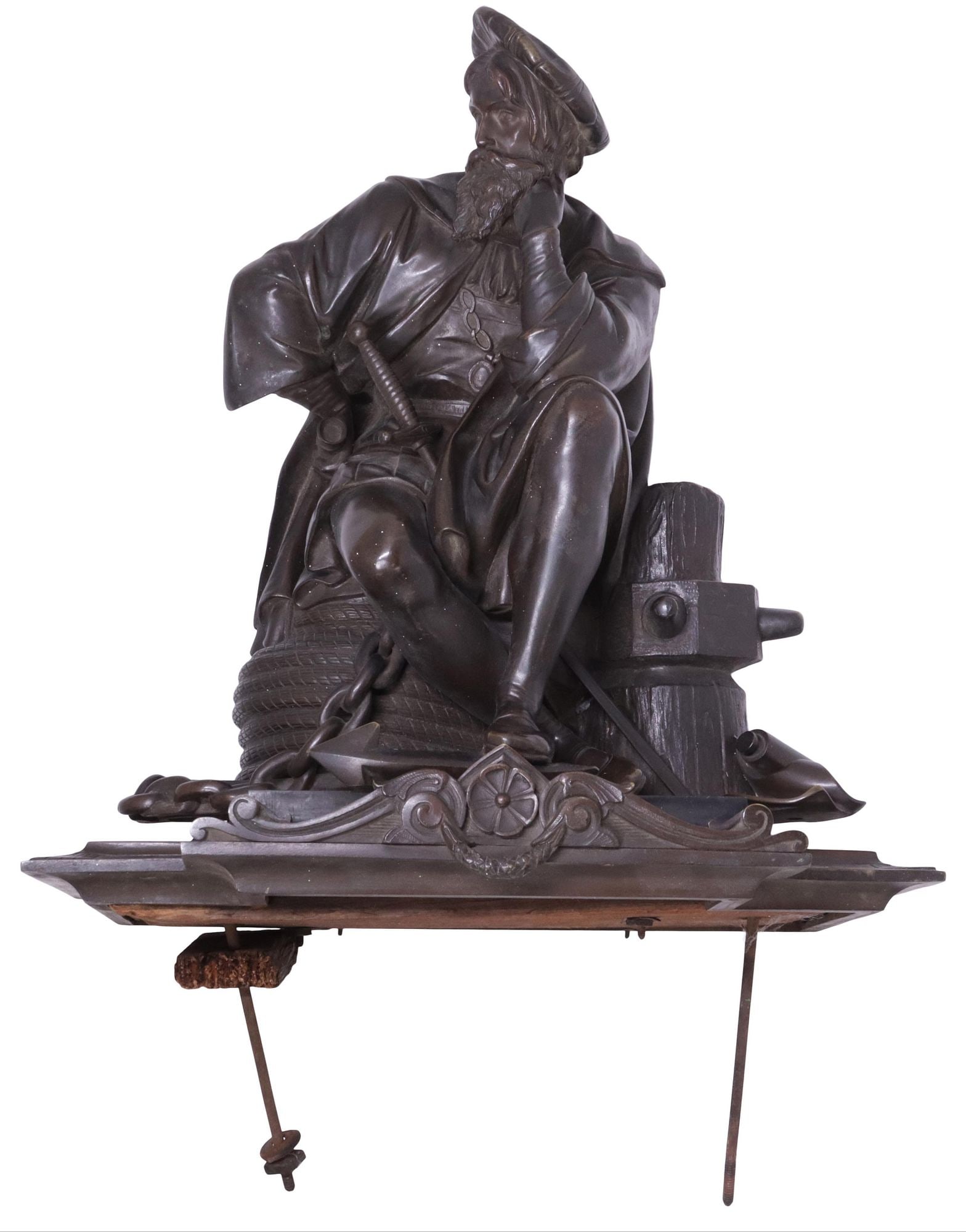 PATINATED BRONZE ARCHITECTURAL FIGURE, CHRISTOPHER COLUMBUS, 15"H (1 of 4)
