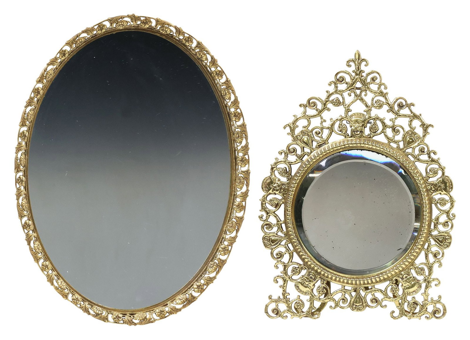 (2) P.E. GUERIN GILT-METAL VANITY MIRROR & REPOUSSE OVAL DRESSING TRAY (1 of 6)