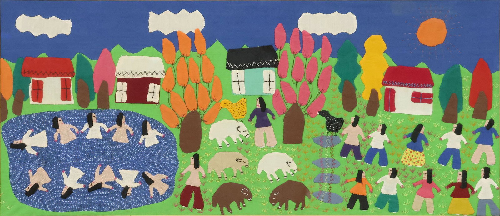 MARY LUZ SANTOS (20TH C.) PERUVIAN ARPILLERA FOLK ART EMBROIDERY PICTURE (1 of 3)