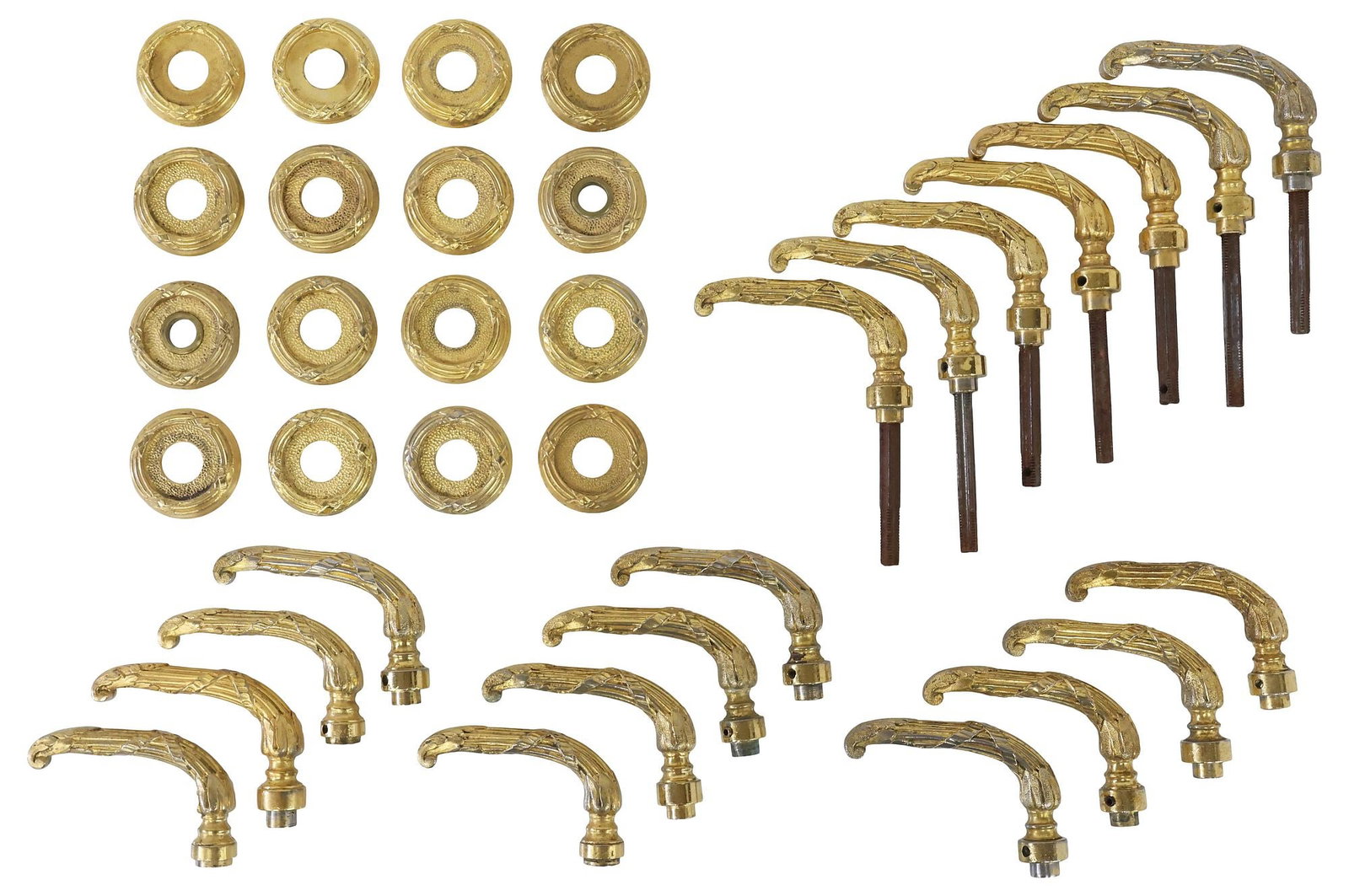 (LOT) DESIGNER SHERLE WAGNER GILT BRASS 'REED & RIBBON II' HARDWARE: LEVERS & PLATES (1 of 4)
