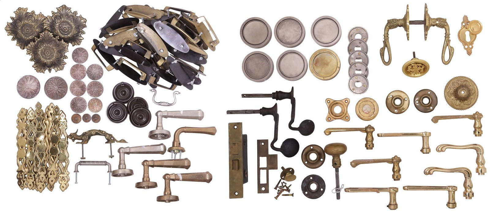 (LOT) HUGE COLLECTION ARCHITECTURAL FURNITURE HARDWARE: LEVERS, PULLS, MOUNTS (1 of 8)