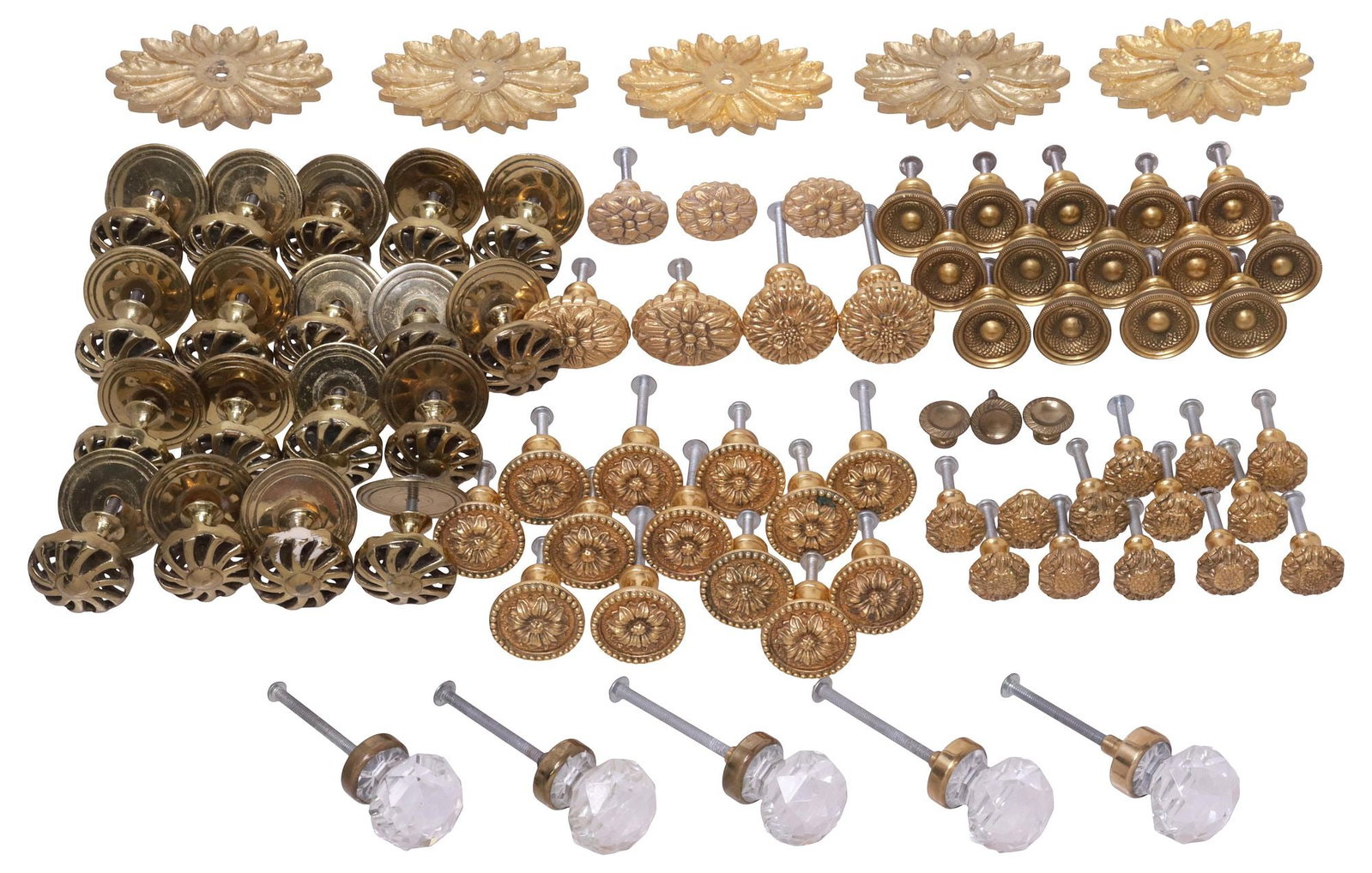 (LOT) DESIGNER GILT & PATINATED METAL FURNITURE HARDWARE: PULLS, KNOBS & MOUNTS (1 of 4)