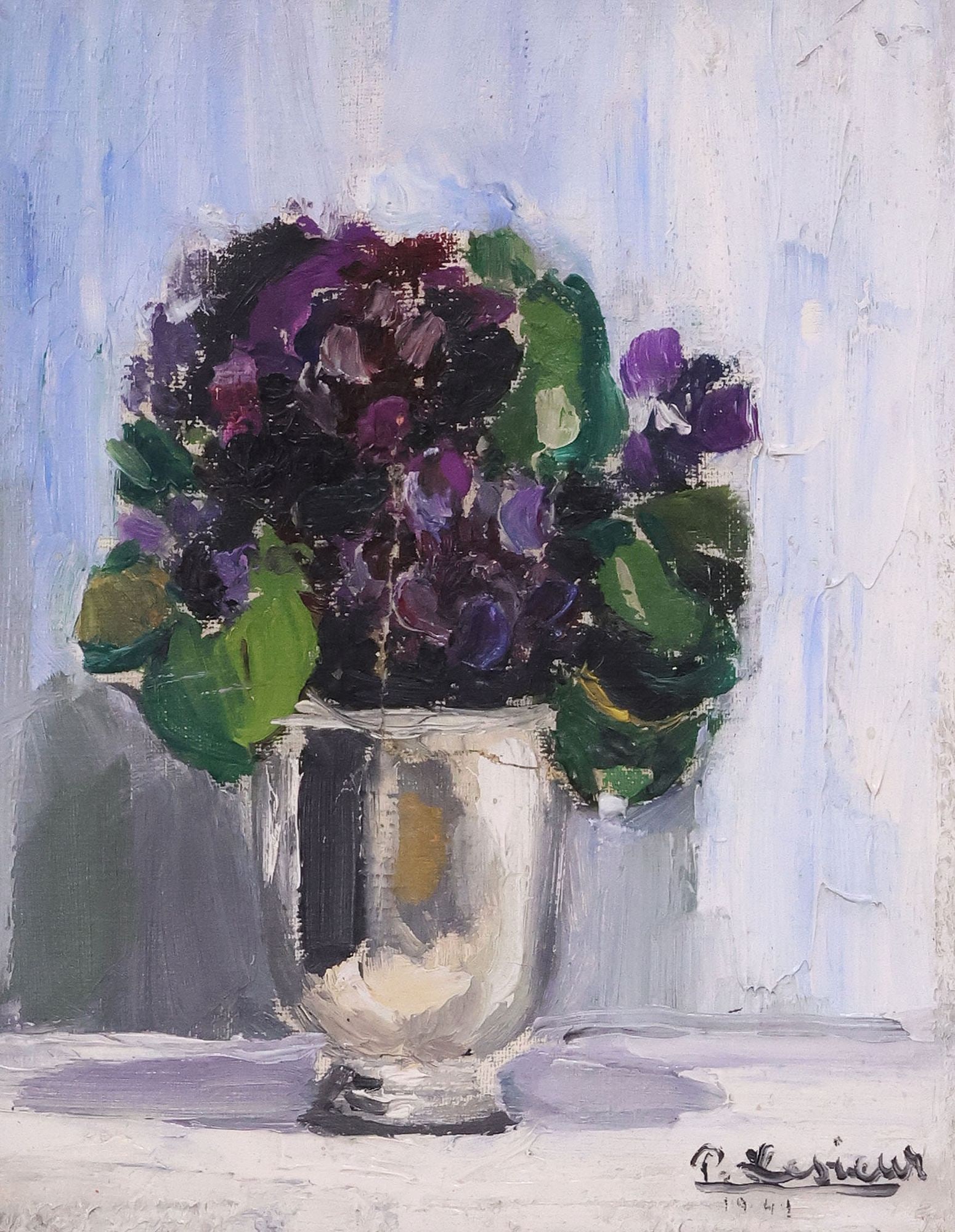 AFTER PIERRE LESIEUR STILL LIFE WITH VASE OF VIOLET FLOWERS PAINTING (1 of 5)