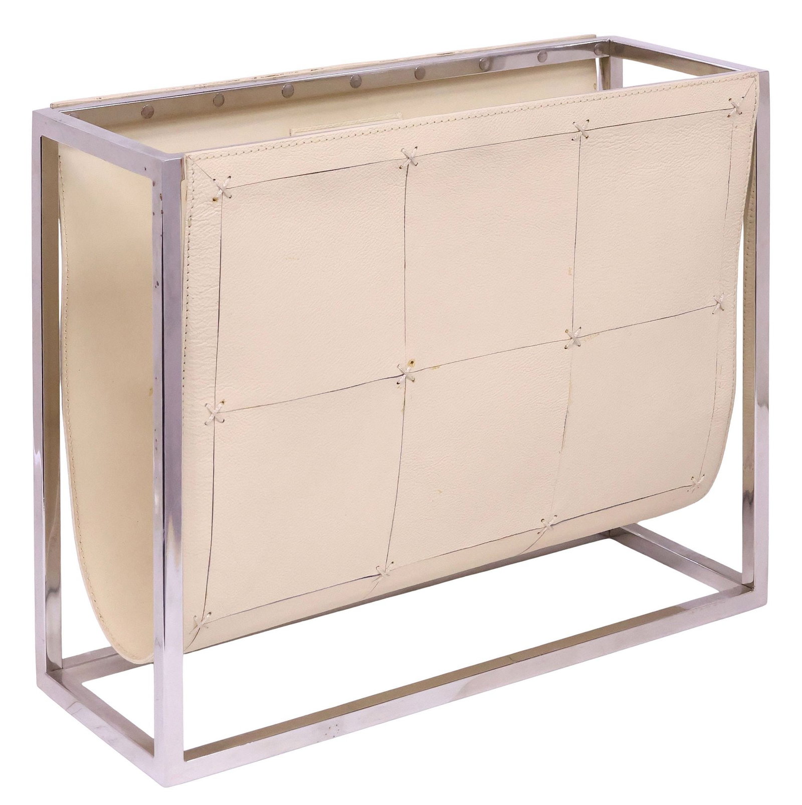 CONTEMPORARY GLOBAL VIEWS CHROME & WHITE LEATHER MAGAZINE RACK (1 of 6)