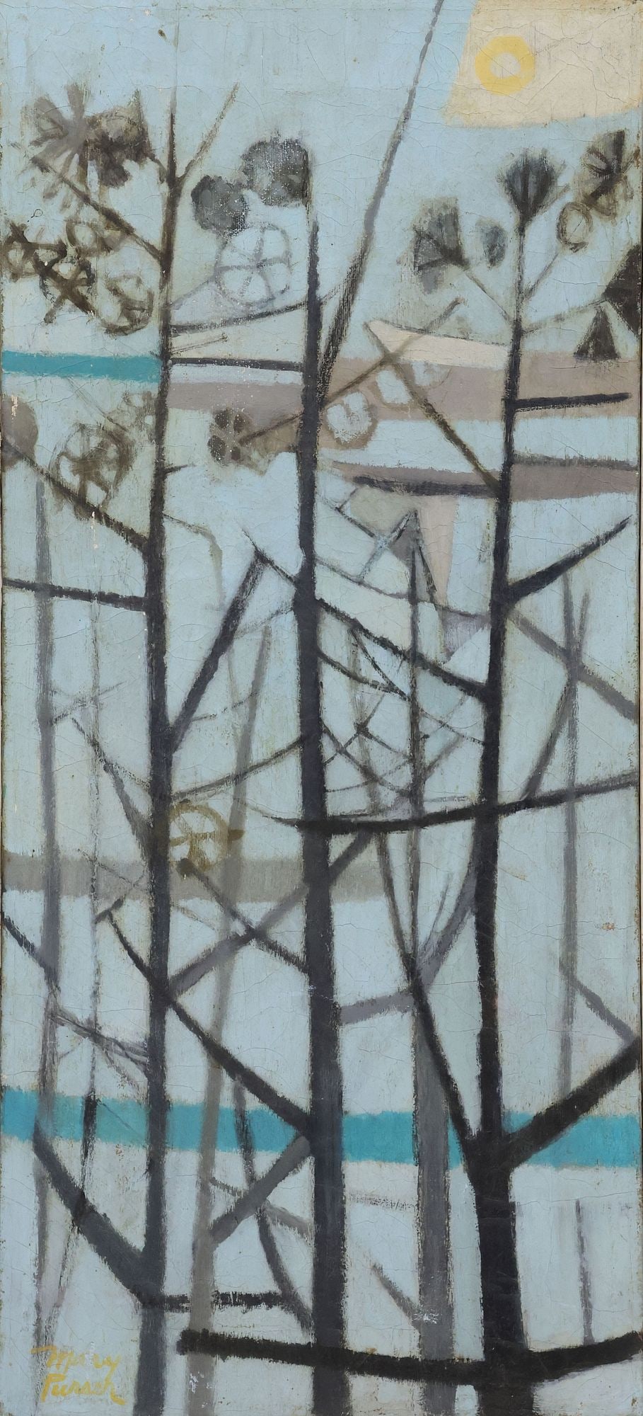 MARY MAY PURSER (1913-1986) OIL PAINTING, ABSTRACT BLUE TREES (1 of 4)