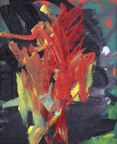 FRAMED ACRYLIC PAINTING ON CANVAS BOARD, ABSTRACT COMPOSITION