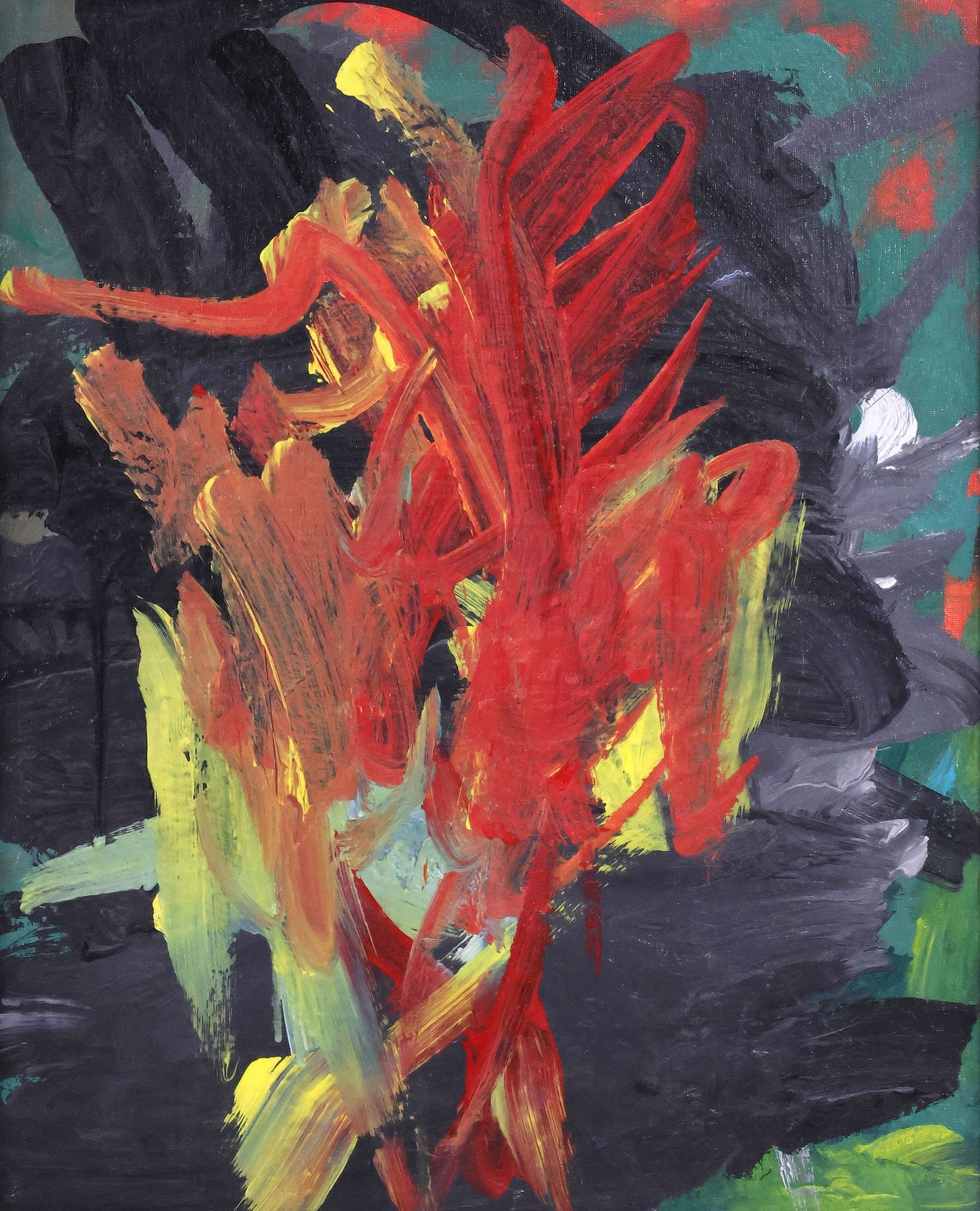 FRAMED ACRYLIC PAINTING ON CANVAS BOARD, ABSTRACT COMPOSITION: Framed acrylic on canvas-lined board painting, Abstract Composition, apparently unsigned, sight: approx 19.5"h, 15.5"w, overall: approx 23.5"h, 19.5"w, 4lbs total **Provenance
