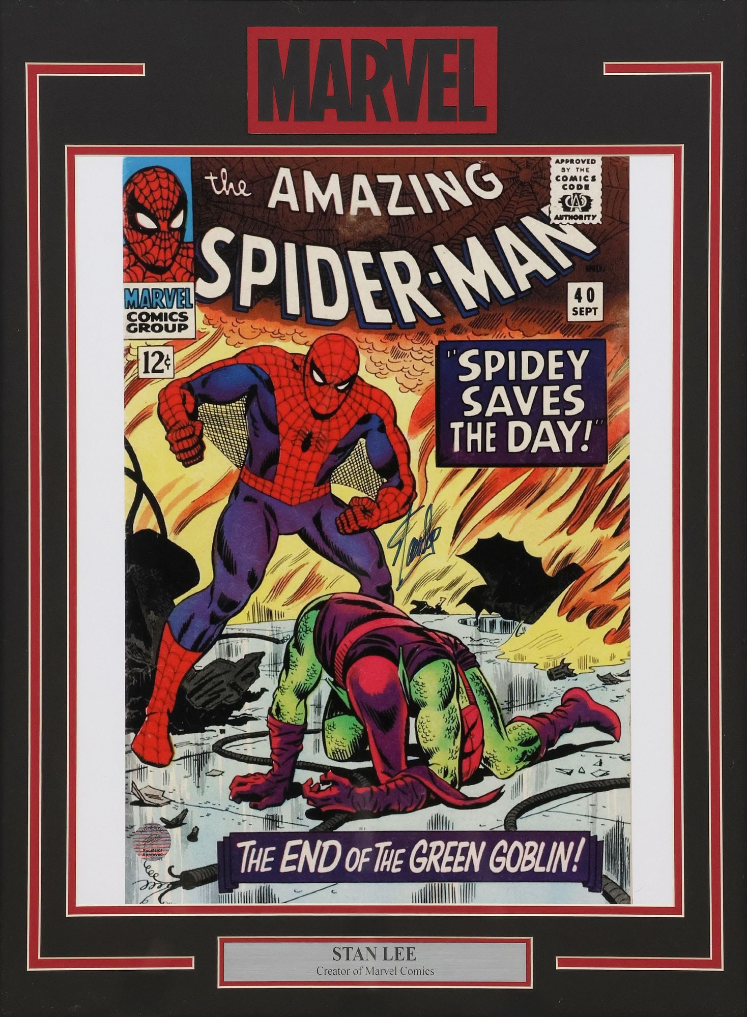 STAN LEE AUTOGRAPHED COMIC BOOK PRINT, 'THE AMAZING SPIDER-MAN" (1 of 3)