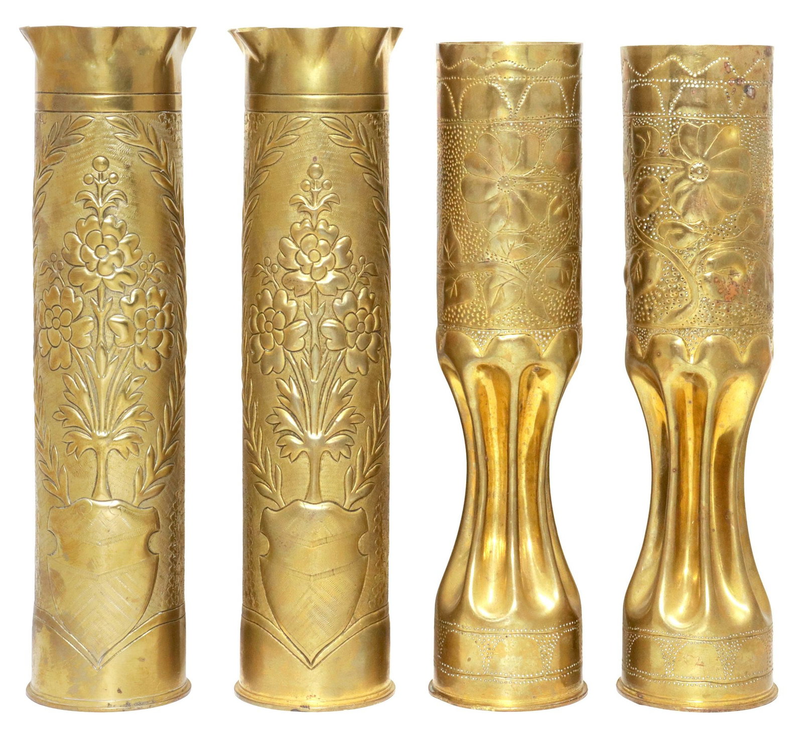 (4) FRENCH WWI-ERA TRENCH ART ARTILLERY SHELL VASES (1 of 3)
