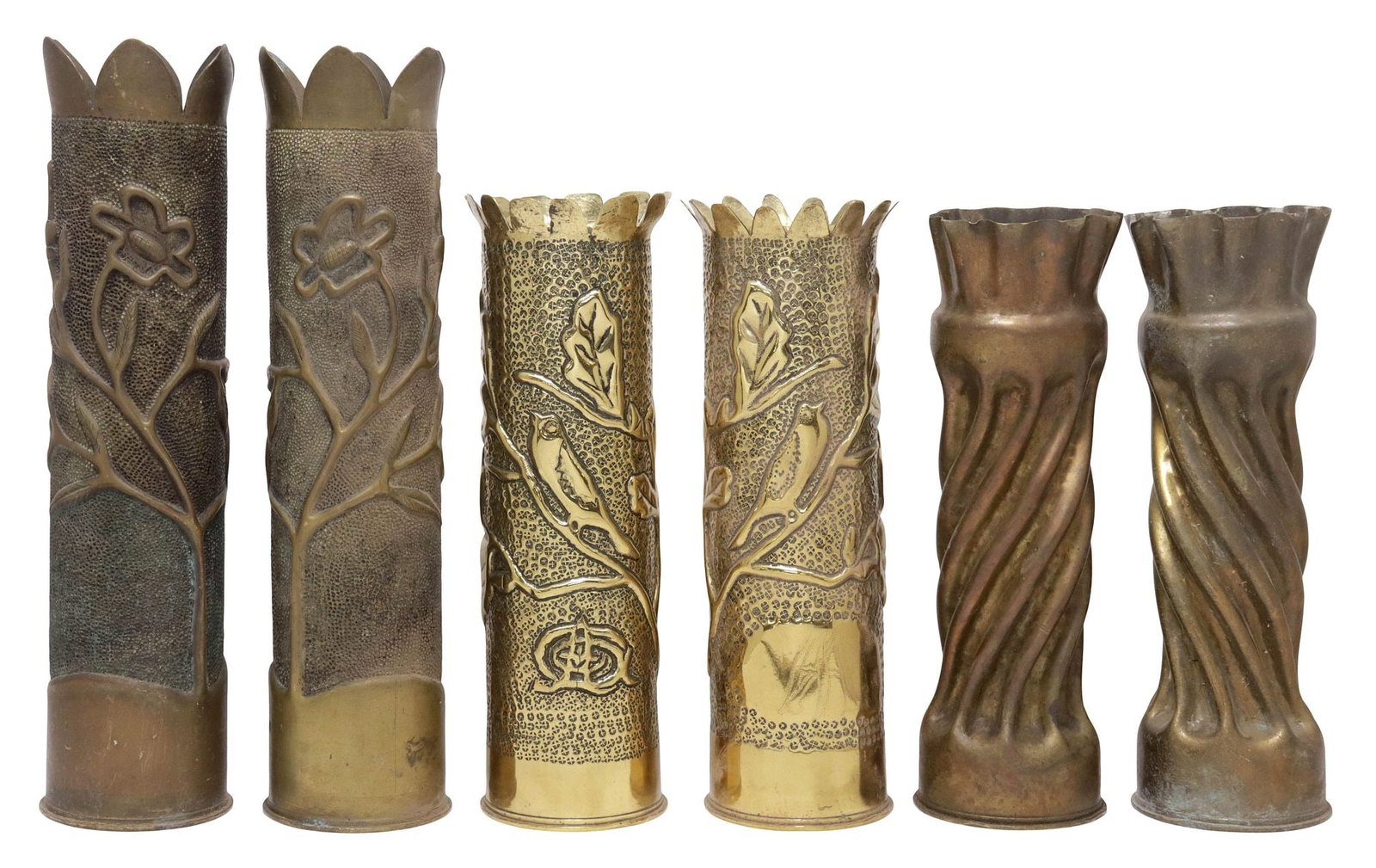 (6) FRENCH WWI-ERA TRENCH ART ARTILLERY SHELL VASES (1 of 3)
