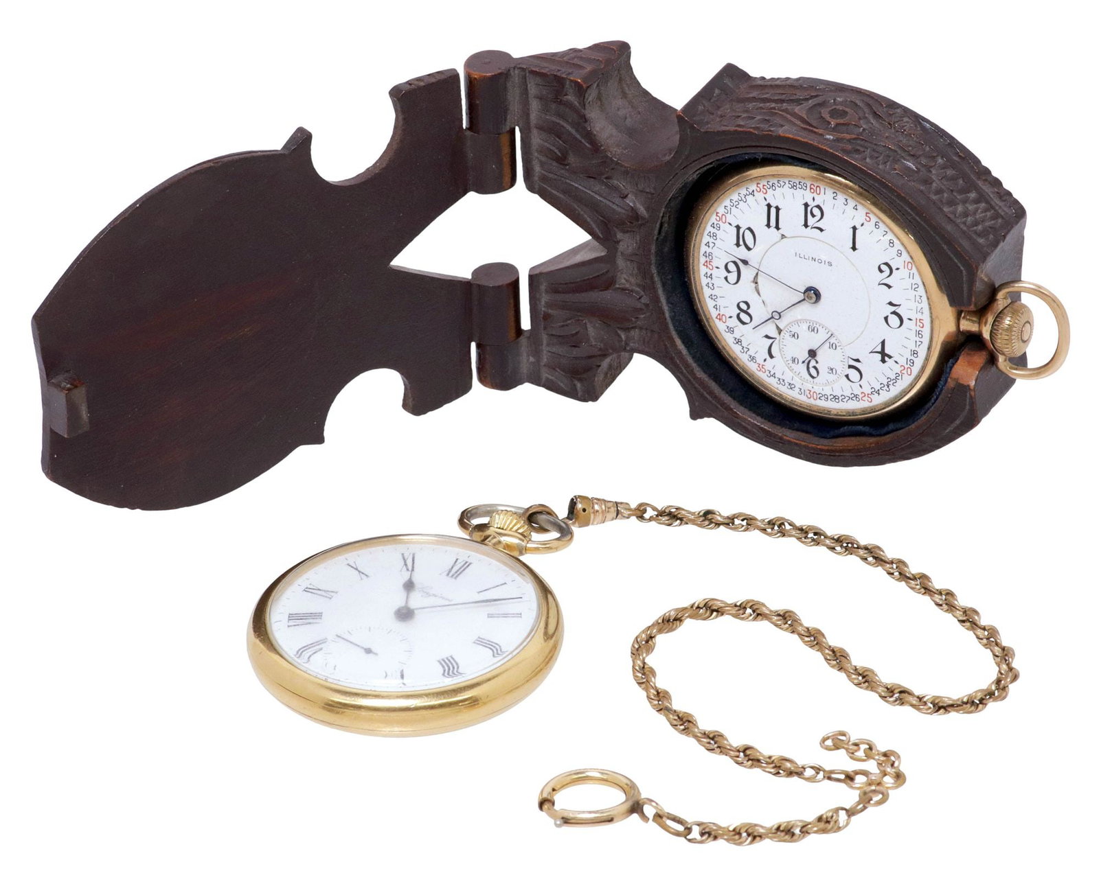 (3) POCKET WATCHES & BLACK FOREST CARVED WATCH CASE (1 of 12)