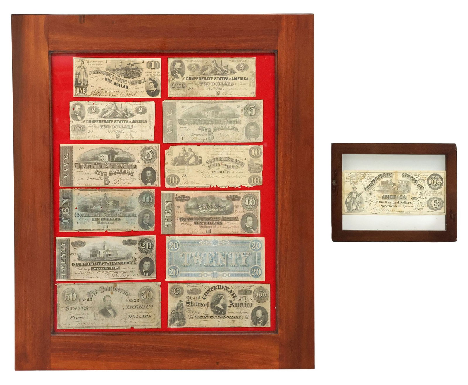 (13) FRAMED U.S. CIVIL WAR CONFEDERATE CURRENCY (1 of 7)