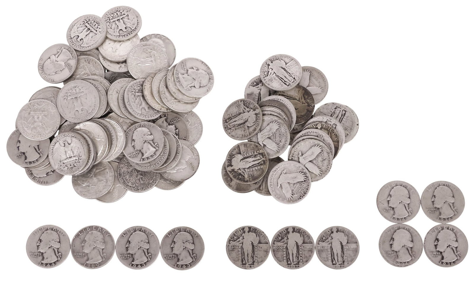(94) WASHINGTON & STANDING LIBERTY QUARTERS *4-1936-D* 18OZ PURE SILVER (1 of 3)