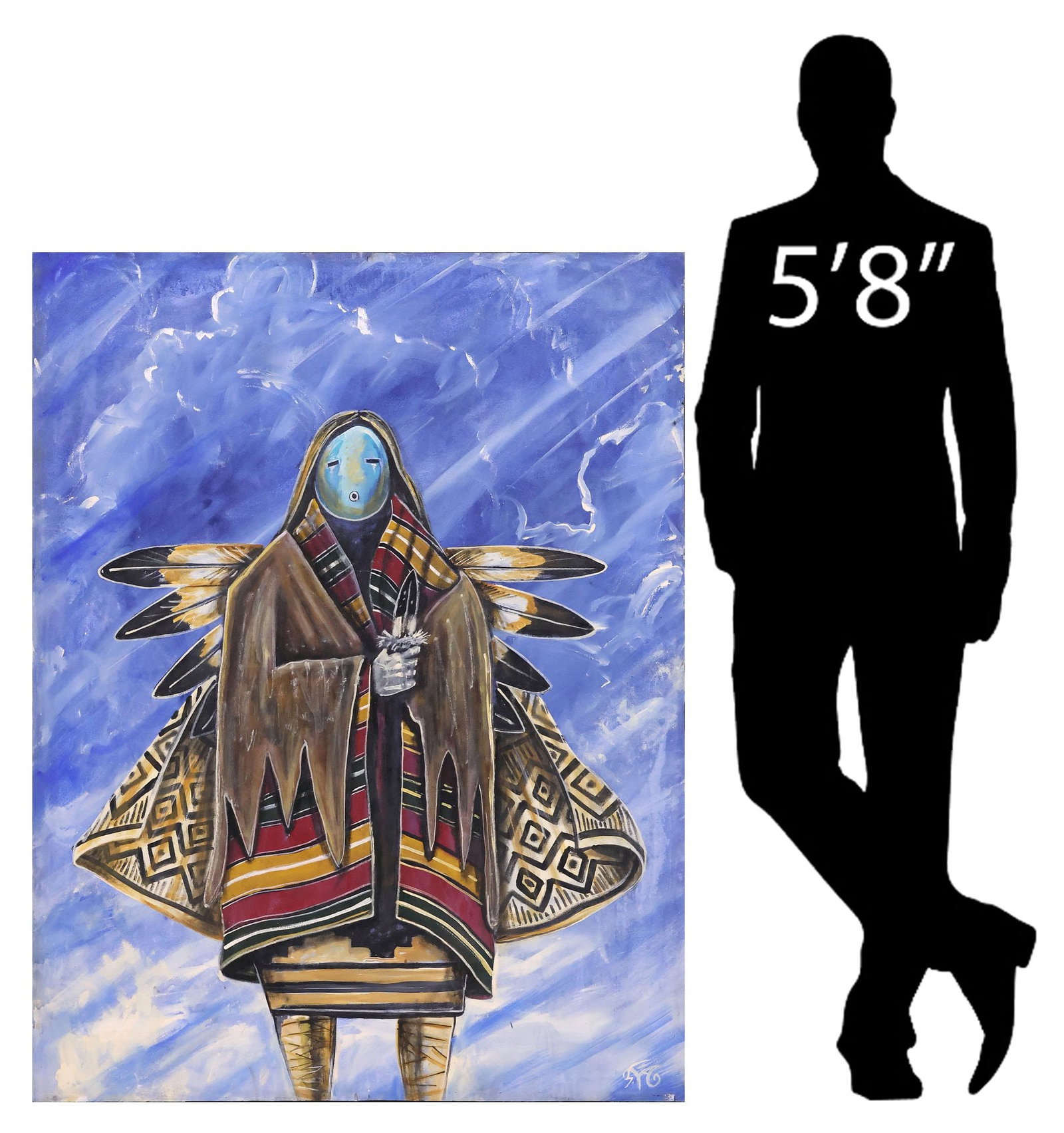 SIGNED NATIVE AMERICAN KACHINA PAINTING, 'MOM'S STRENGTH,' 54" X 42" (1 of 6)