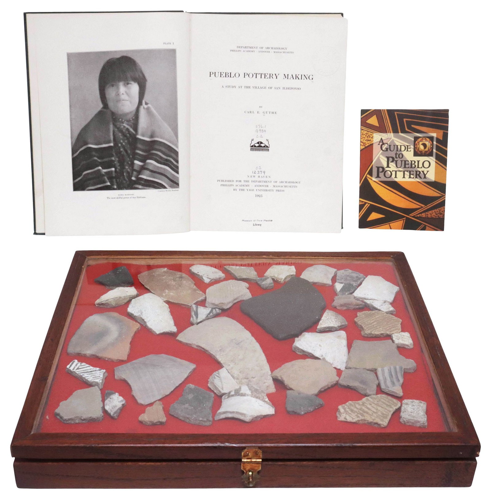 (3) CASED PUEBLO NATIVE AMERICAN POTTERY FRAGMENTS & REFERENCE BOOKS (1 of 9)