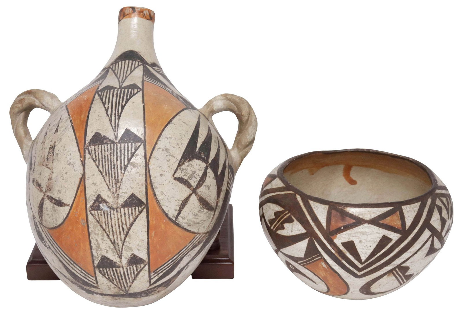 (2) NATIVE AMERICAN ACOMA PUEBLO POTTERY CANTEEN & BOWL (1 of 6)