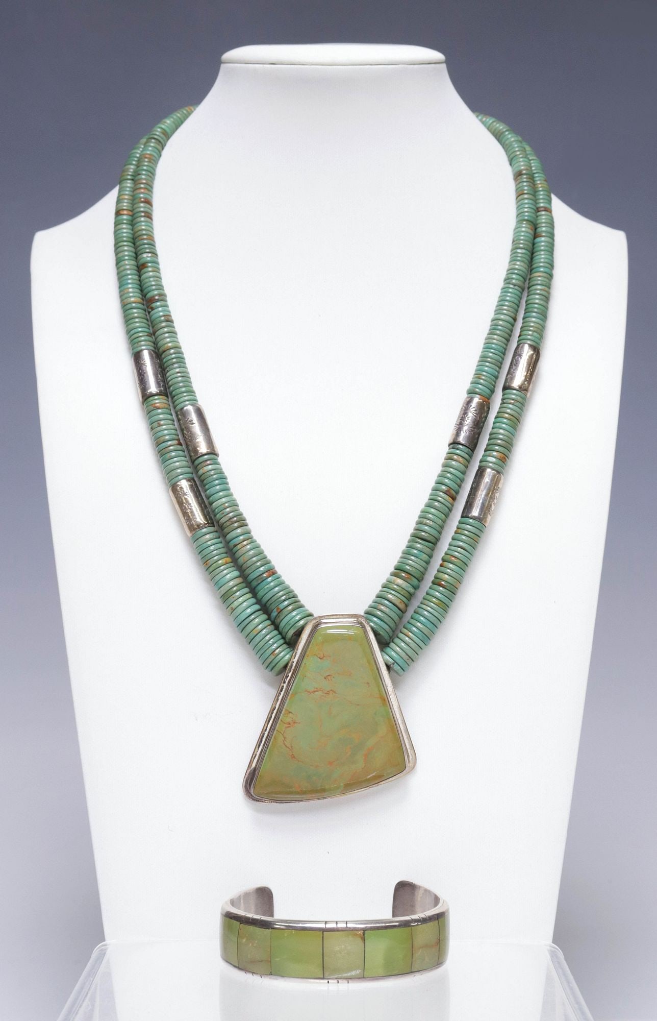 (2) DANIEL & NESTORIA CORIZ (KEWA, 20TH C.) SILVER & TURQUOISE JEWELRY SET (1 of 10)