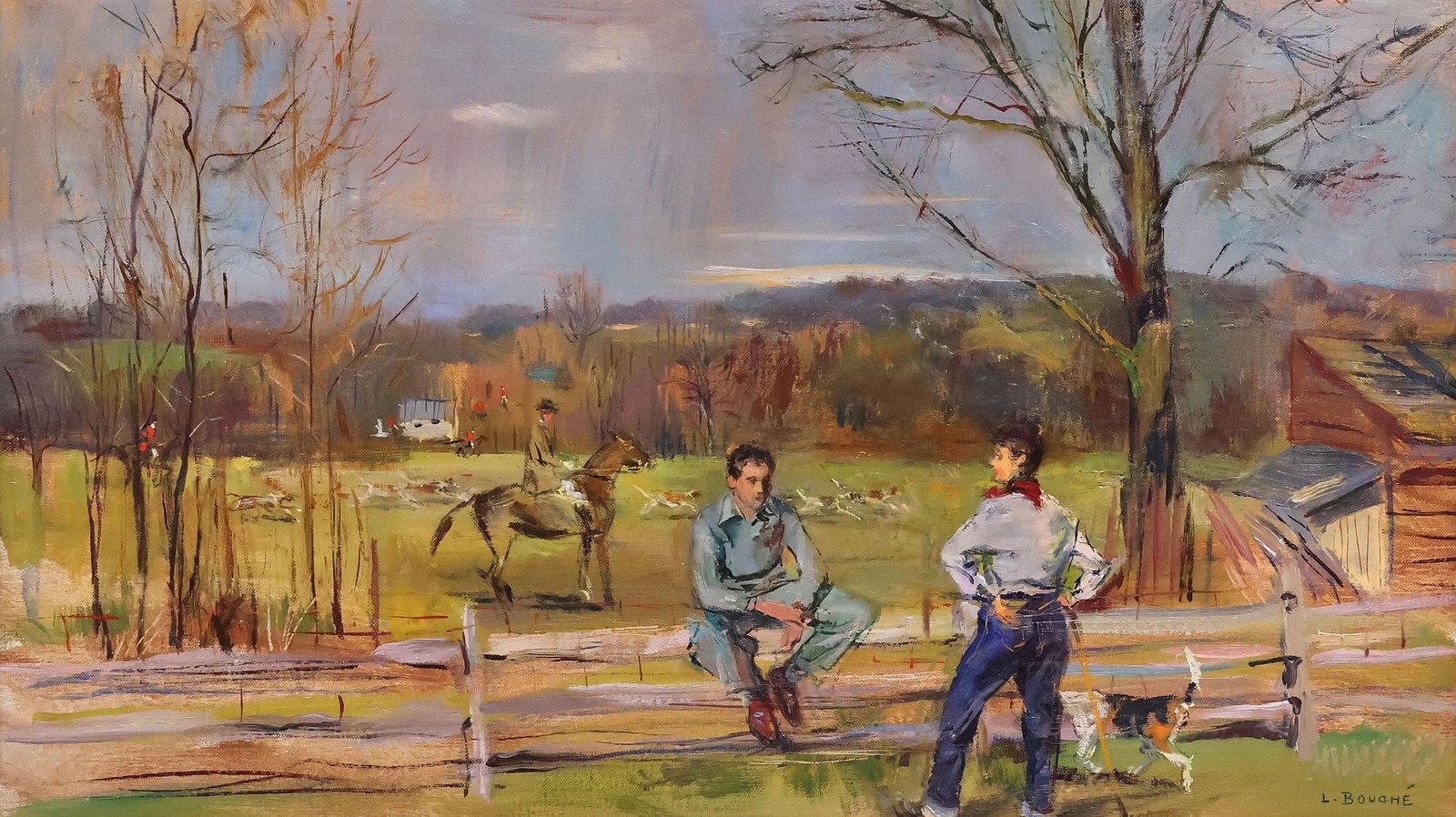 LOUIS GEORGE BOUCHER (AMERICAN, D.1969) PAINTING, EQUESTRIAN HUNT SCENE (1 of 5)