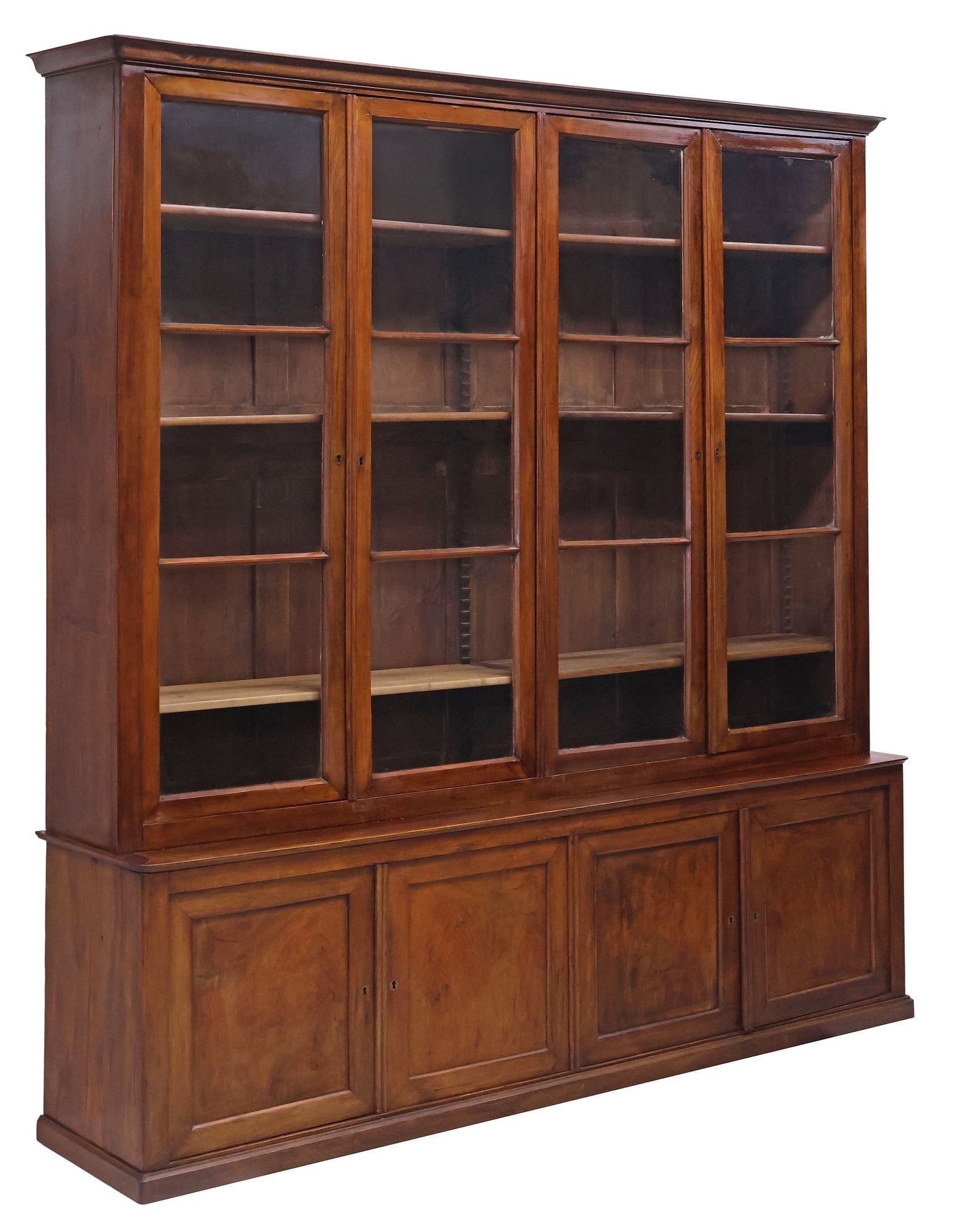 LARGE FRENCH LOUIS PHILIPPE PERIOD GLAZED WALNUT BOOKCASE, 99"H (1 of 5)