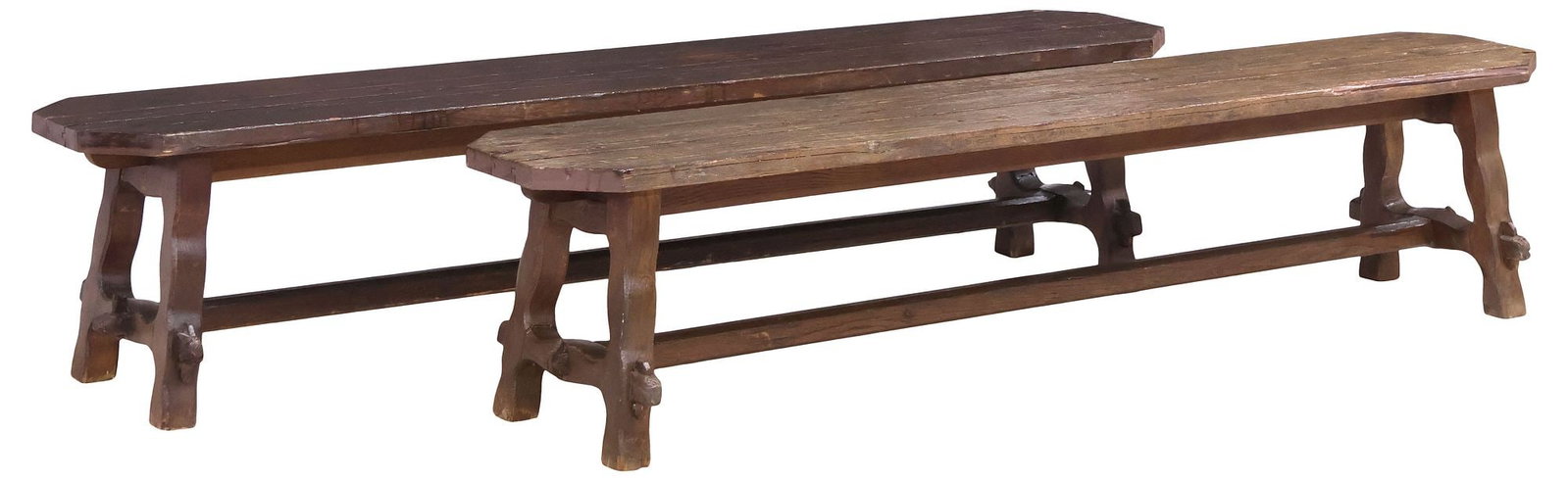 (2) SPANISH BAROQUE STYLE OAK OX YOKE TRESTLE BENCHES (1 of 4)