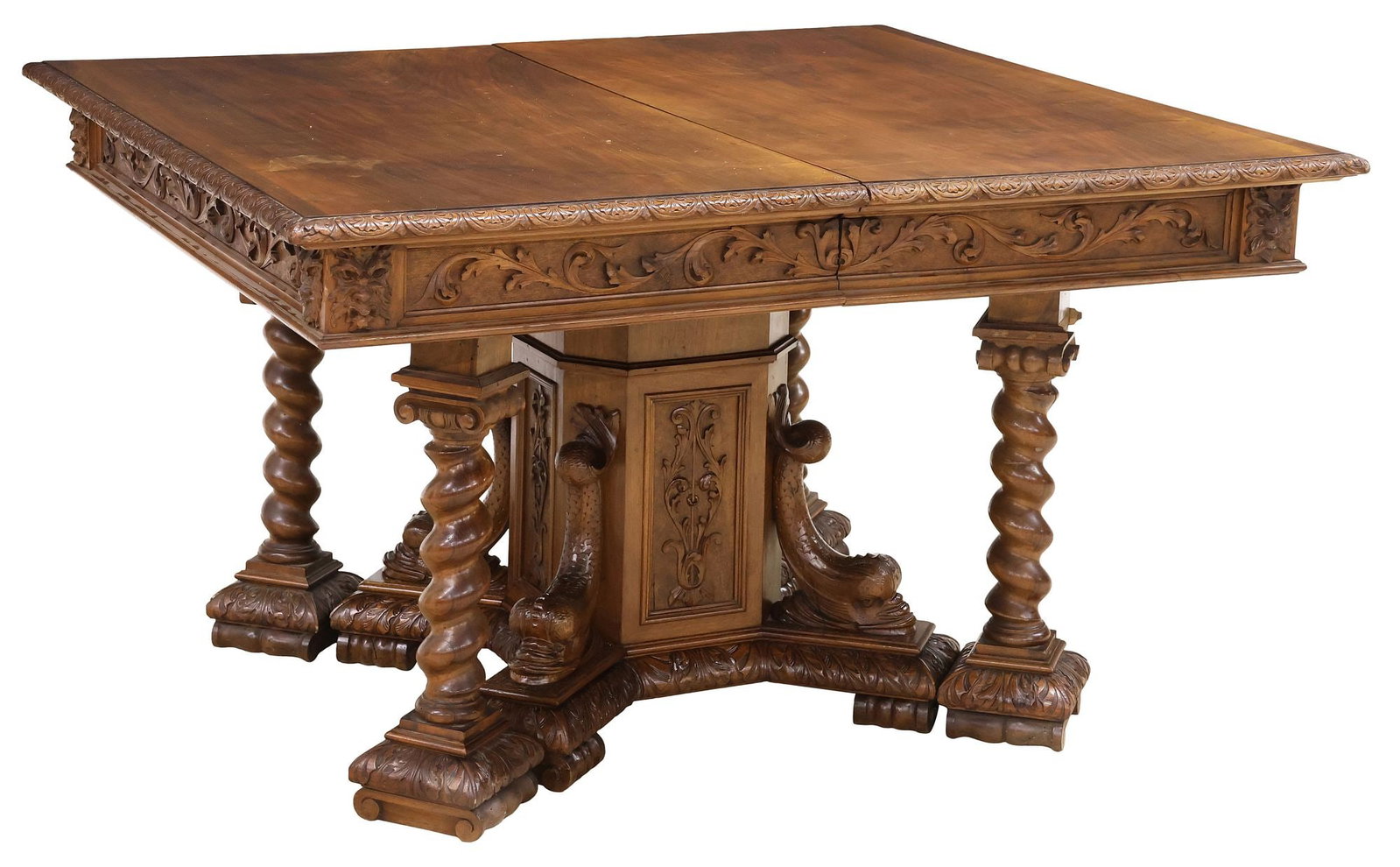 ITALIAN RENAISSANCE REVIVAL CARVED WALNUT EXTENSION DINING TABLE, 163.5"L (1 of 7)