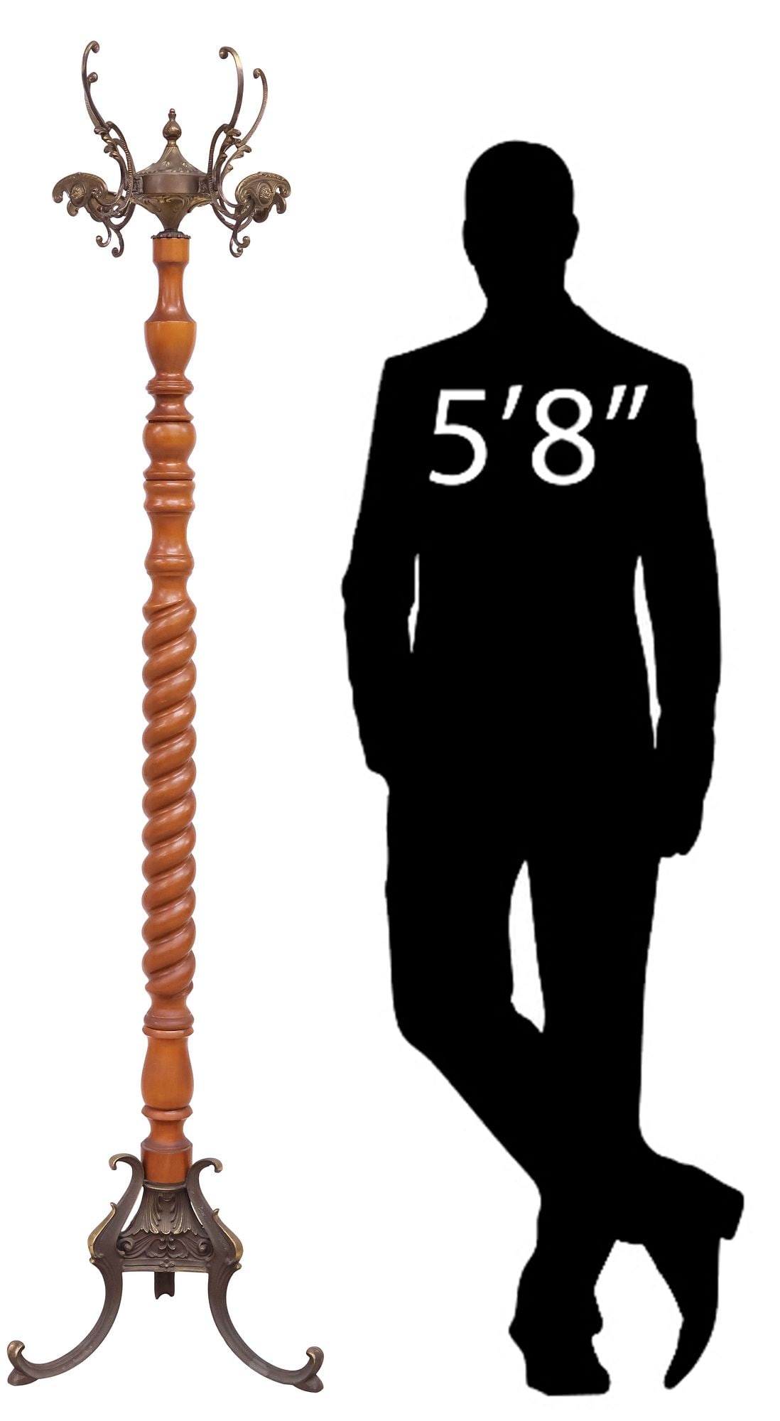 ITALIAN PATINATED METAL & SPIRAL-TURNED WOOD HALL TREE (1 of 6)
