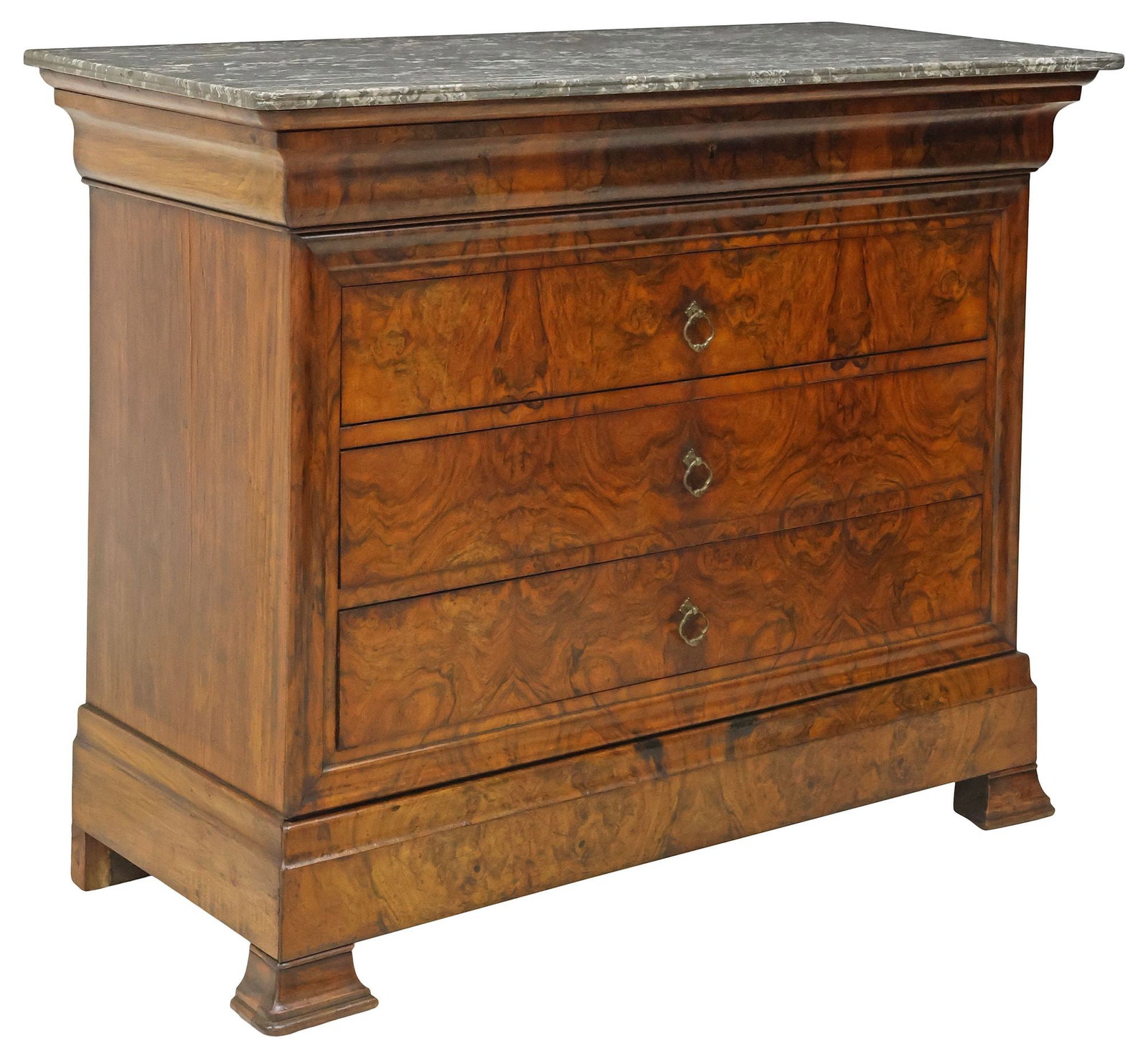 FRENCH LOUIS PHILIPPE PERIOD MARBLE-TOP WALNUT 5-DRAWER COMMODE (1 of 6)