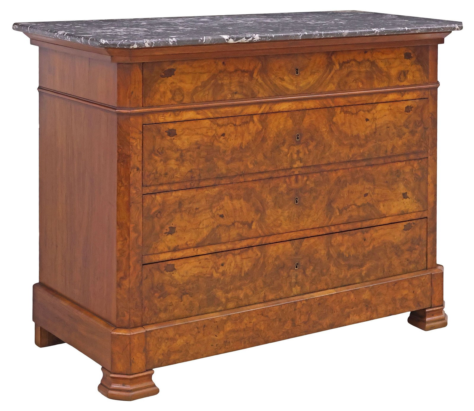 FRENCH LOUIS PHILIPPE PERIOD MARBLE-TOP WALNUT 4-DRAWER COMMODE (1 of 6)