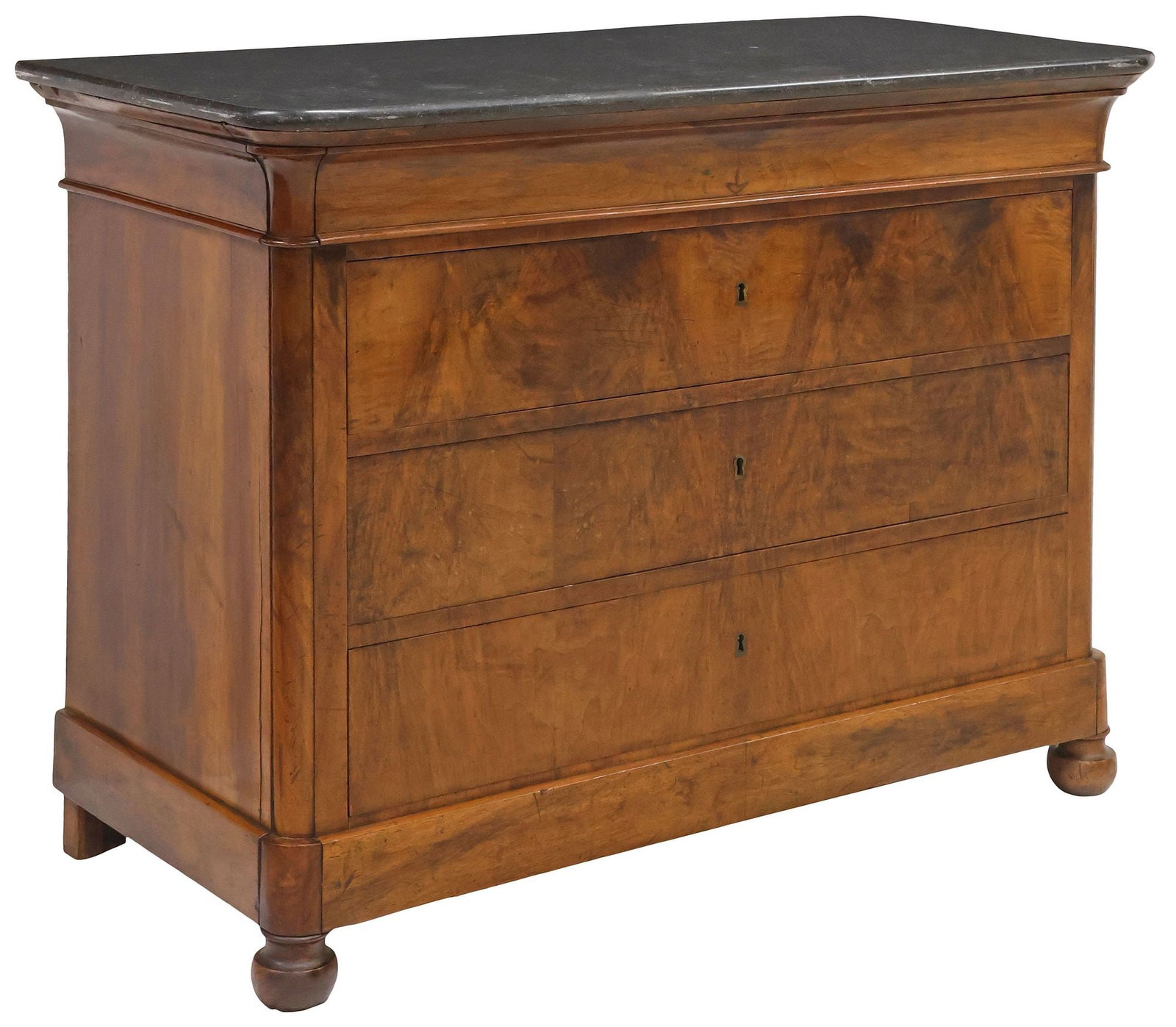 FRENCH LOUIS PHILIPPE PERIOD MARBLE-TOP FIGURED WALNUT COMMODE (1 of 5)