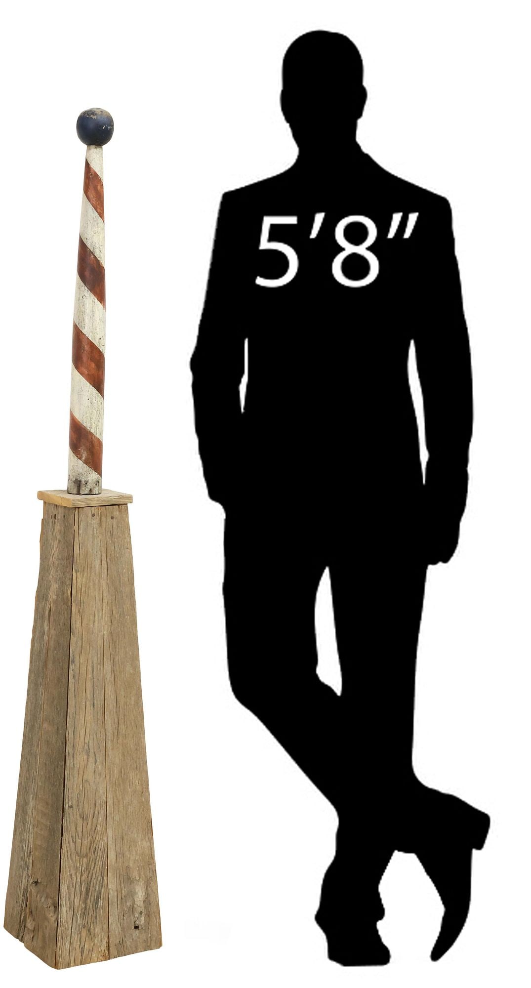ANTIQUE AMERICAN PAINTED BARBER POLE ON LATER OAK BASE, 19TH C. (1 of 6)