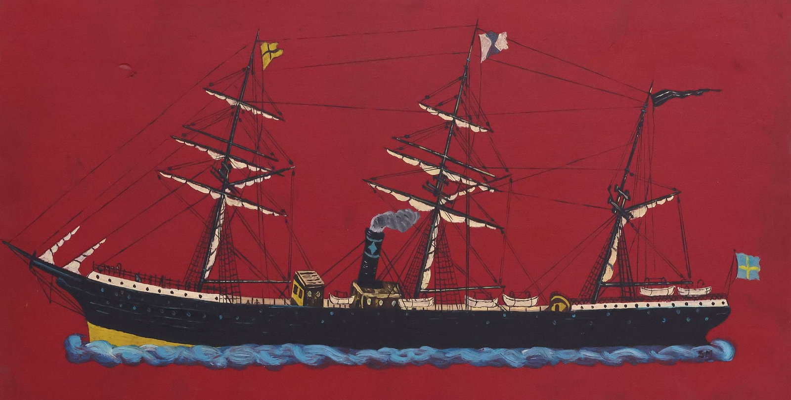 SIGNED ITALIAN SCHOOL PAINTING, STEAMER SHIP WITH RIGGING (1 of 4)
