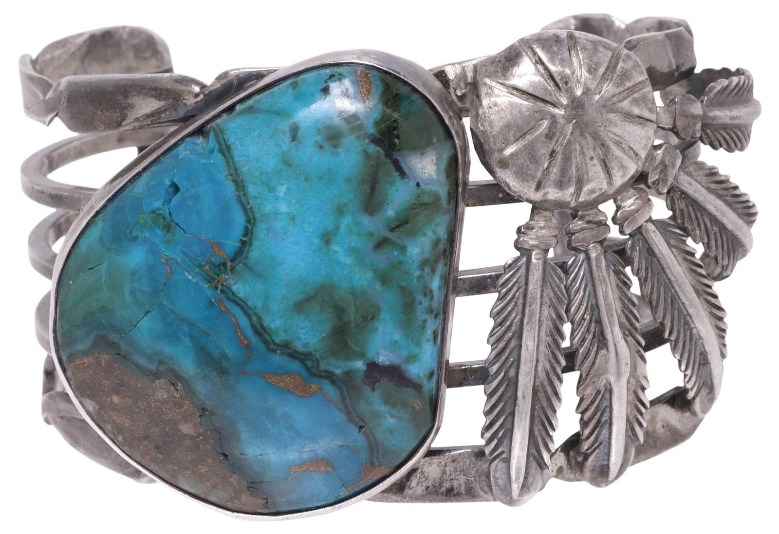 NATIVE AMERICAN STERLING SILVER & TURQUOISE CUFF BRACELET (1 of 4)