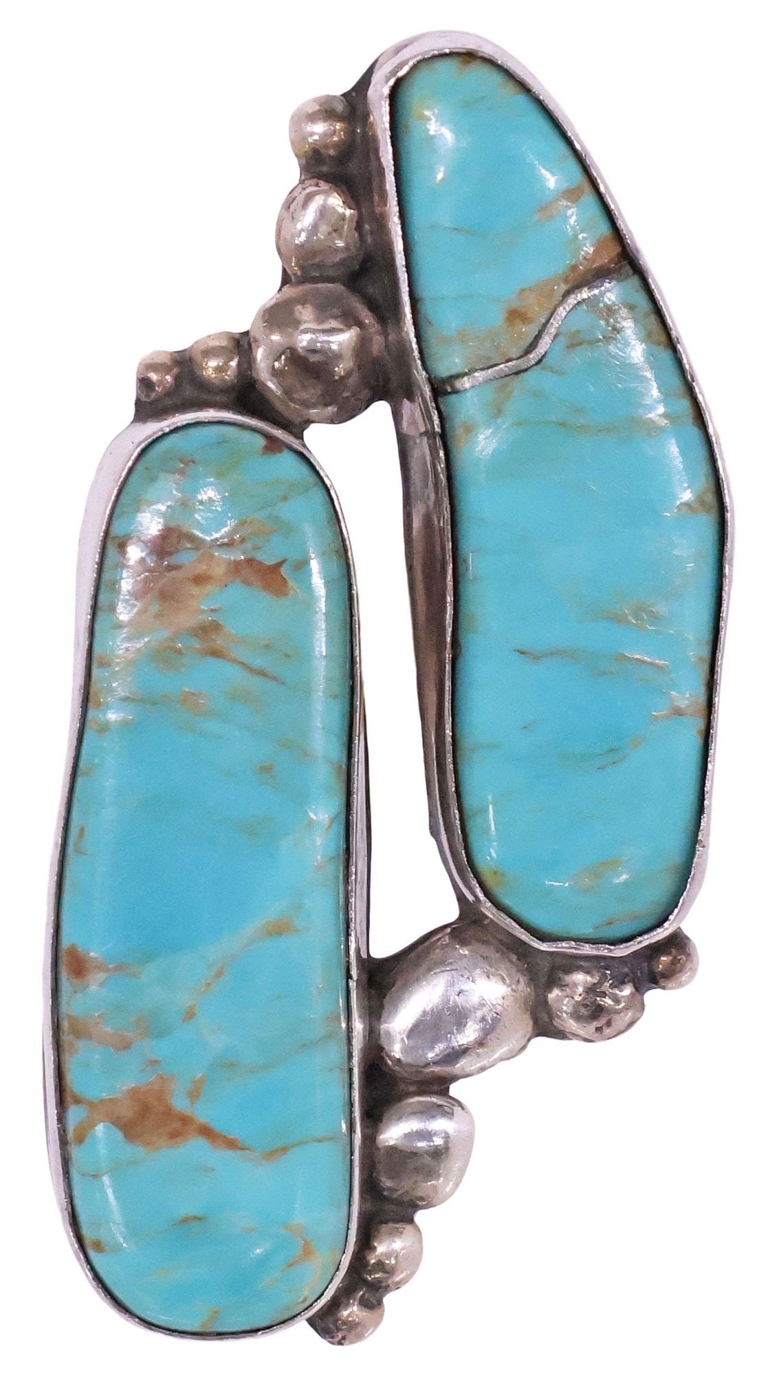 NILA COOK JOHNSON NAVAJO TURQUOISE & SILVER FULL-FINGER RING (1 of 5)
