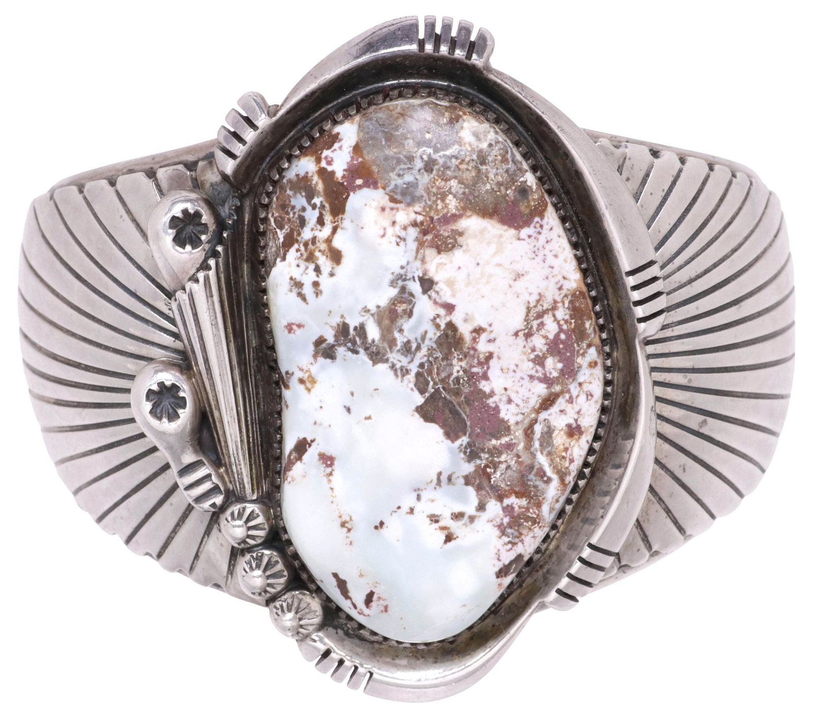 WILSON PADILLA NAVAJO STERLING SILVER & WHITE GEMSTONE CUFF BRACELET (1 of 4)