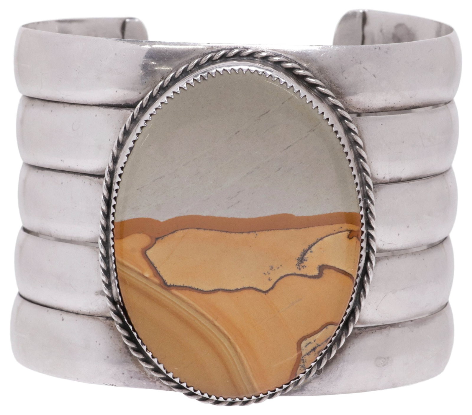 LARGE SIGNED SOUTHWEST STYLE SILVER & PICTURE JASPER CUFF BRACELET (1 of 5)