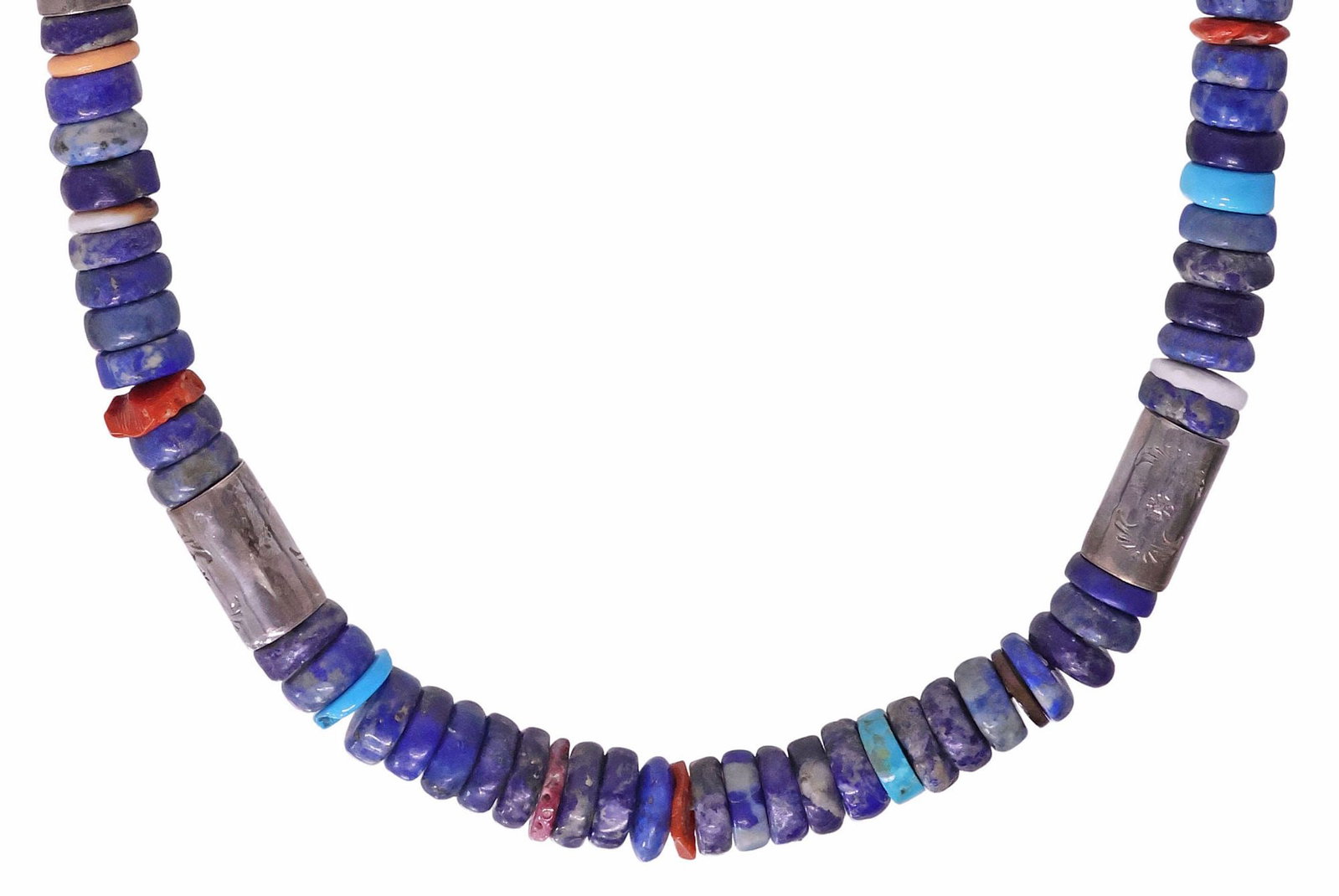 NATIVE AMERICAN STERLING SILVER & MULTI-STONE BEADED NECKLACE (1 of 6)