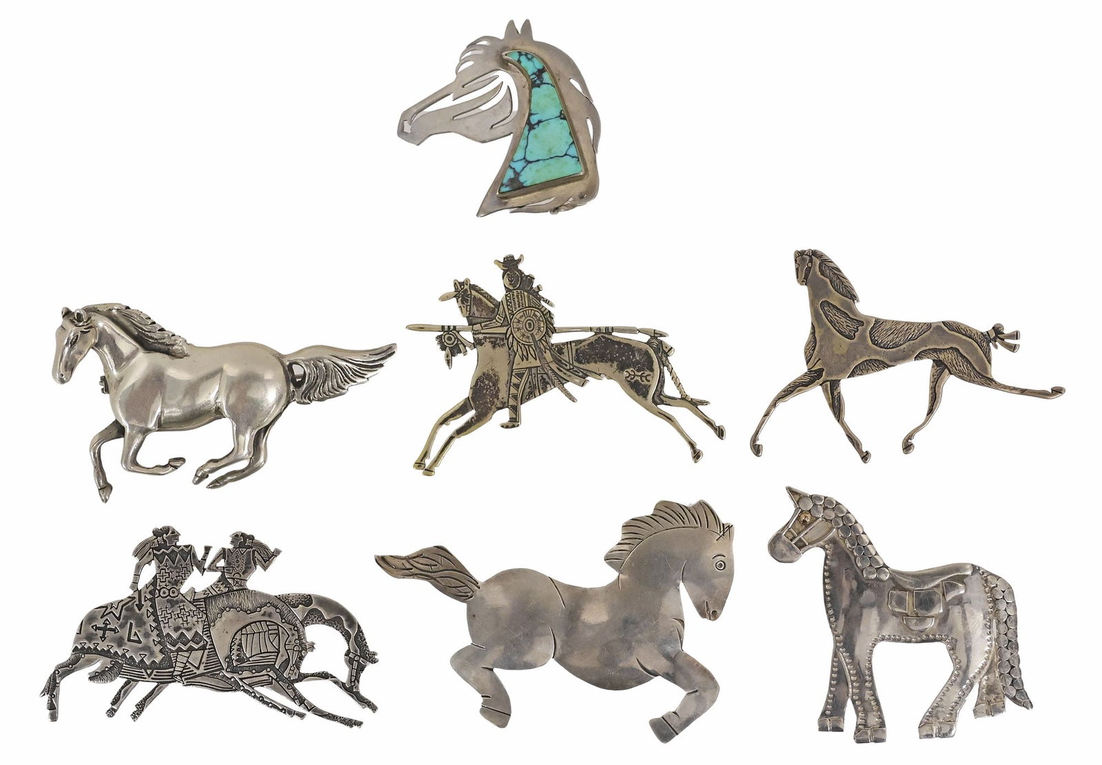 (7) NATIVE AMERICAN NAVAJO STERLING SILVER HORSE BROOCHES, 3 FRANK SALCIDO (1 of 9)