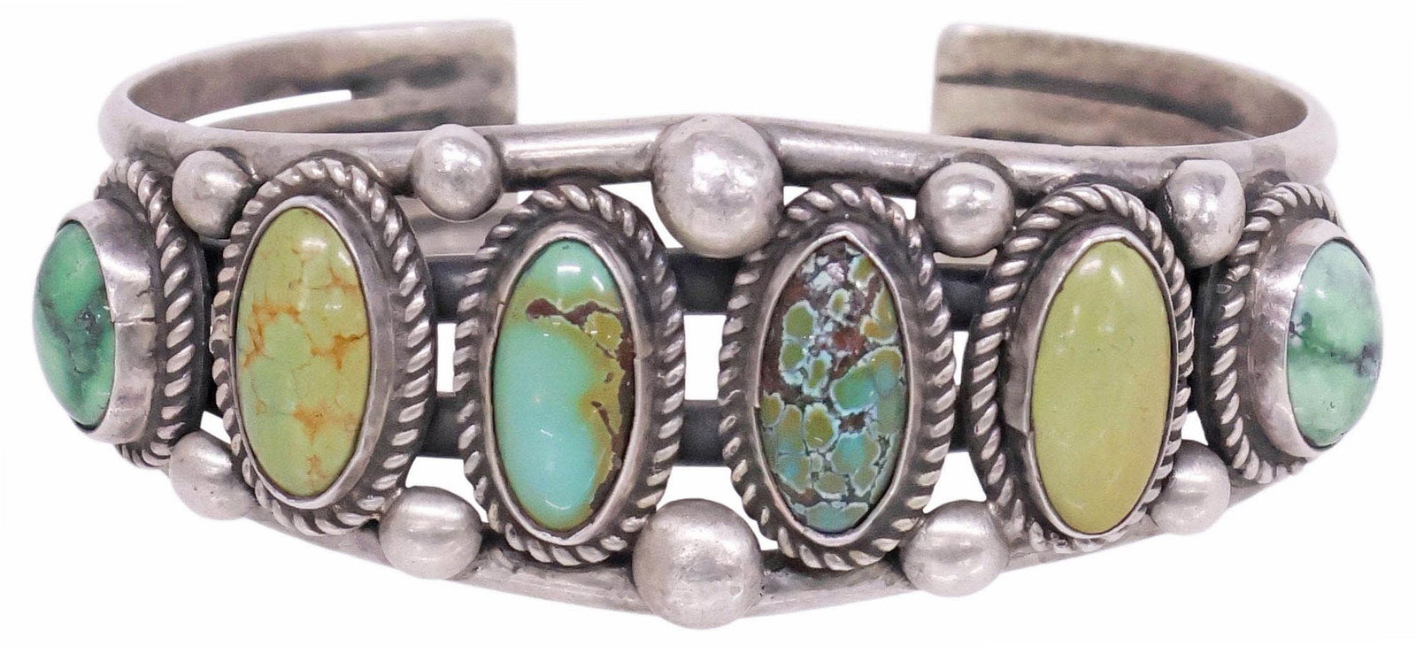 NATIVE AMERICAN SILVER & TURQUOISE CABOCHON CUFF BRACELET (1 of 4)