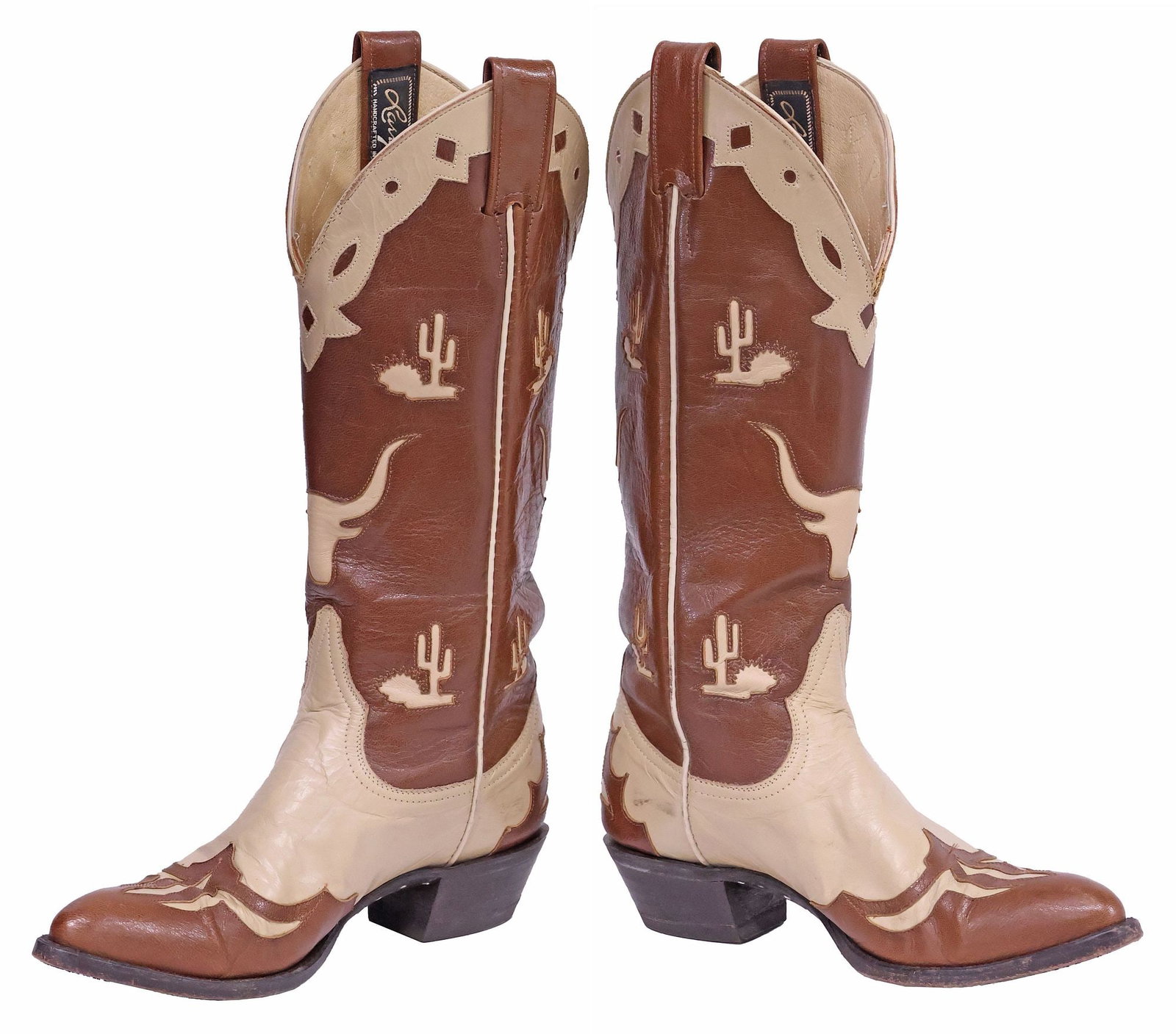 (PAIR) LADIES LARRY MAHAN STITCHED LEATHER 'LONGHORN' COWBOY BOOTS (1 of 6)