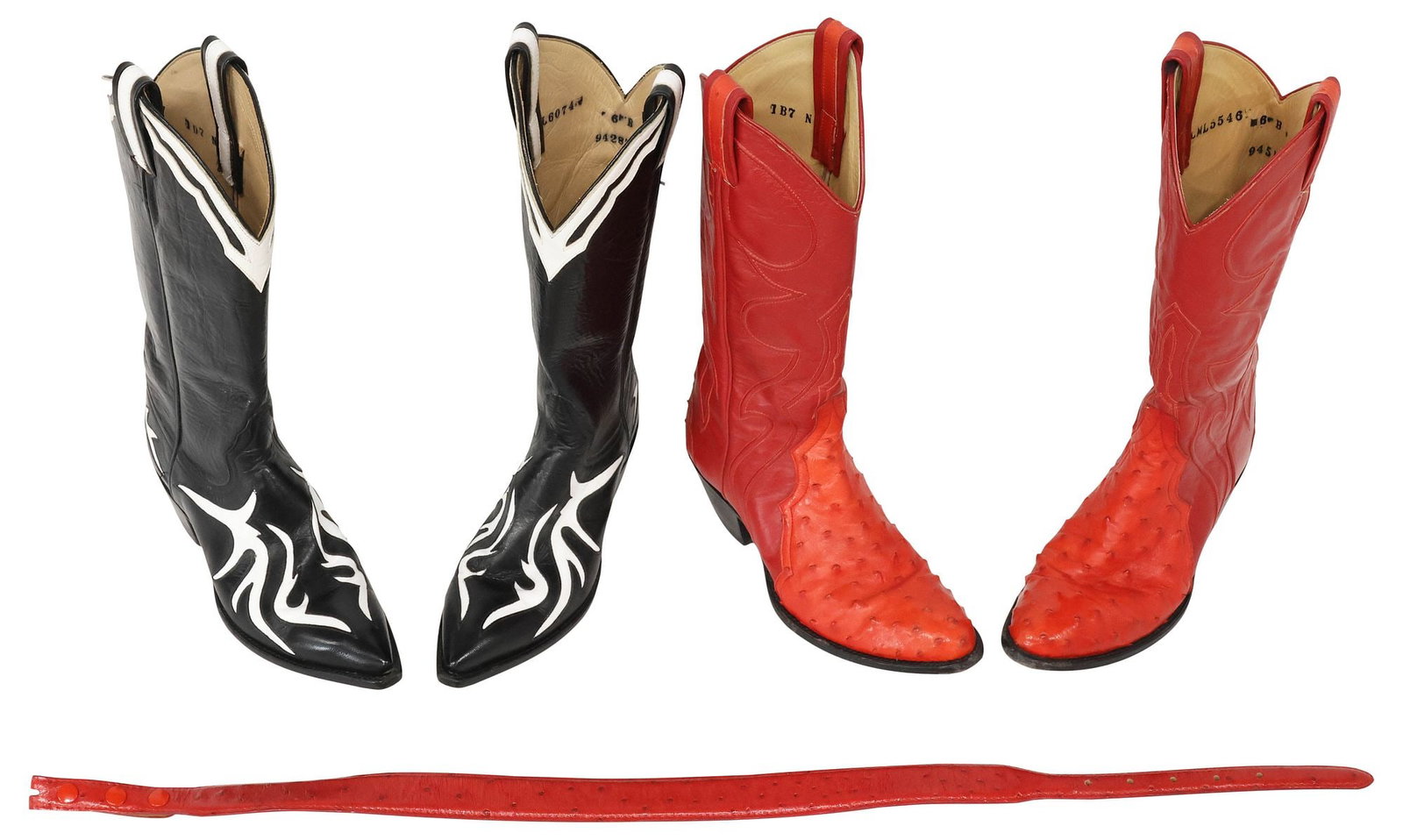 (LOT) LADIES LARRY MAHAN LEATHER COWBOY BOOTS & FERRINI OSTRICH BELT (1 of 10)